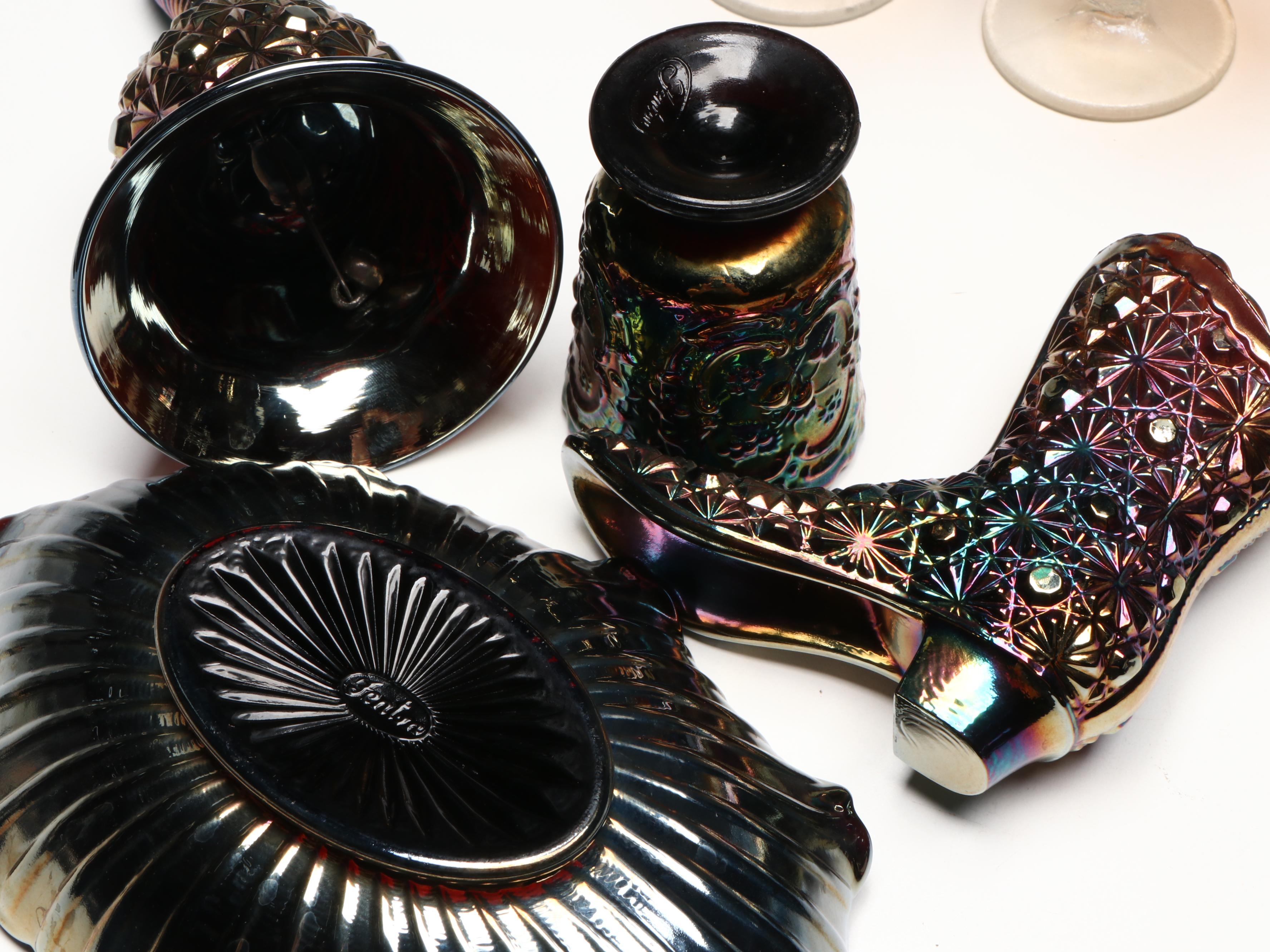 Indiana Glass with Fenton and Other Iridescent Carnival Glass Tableware