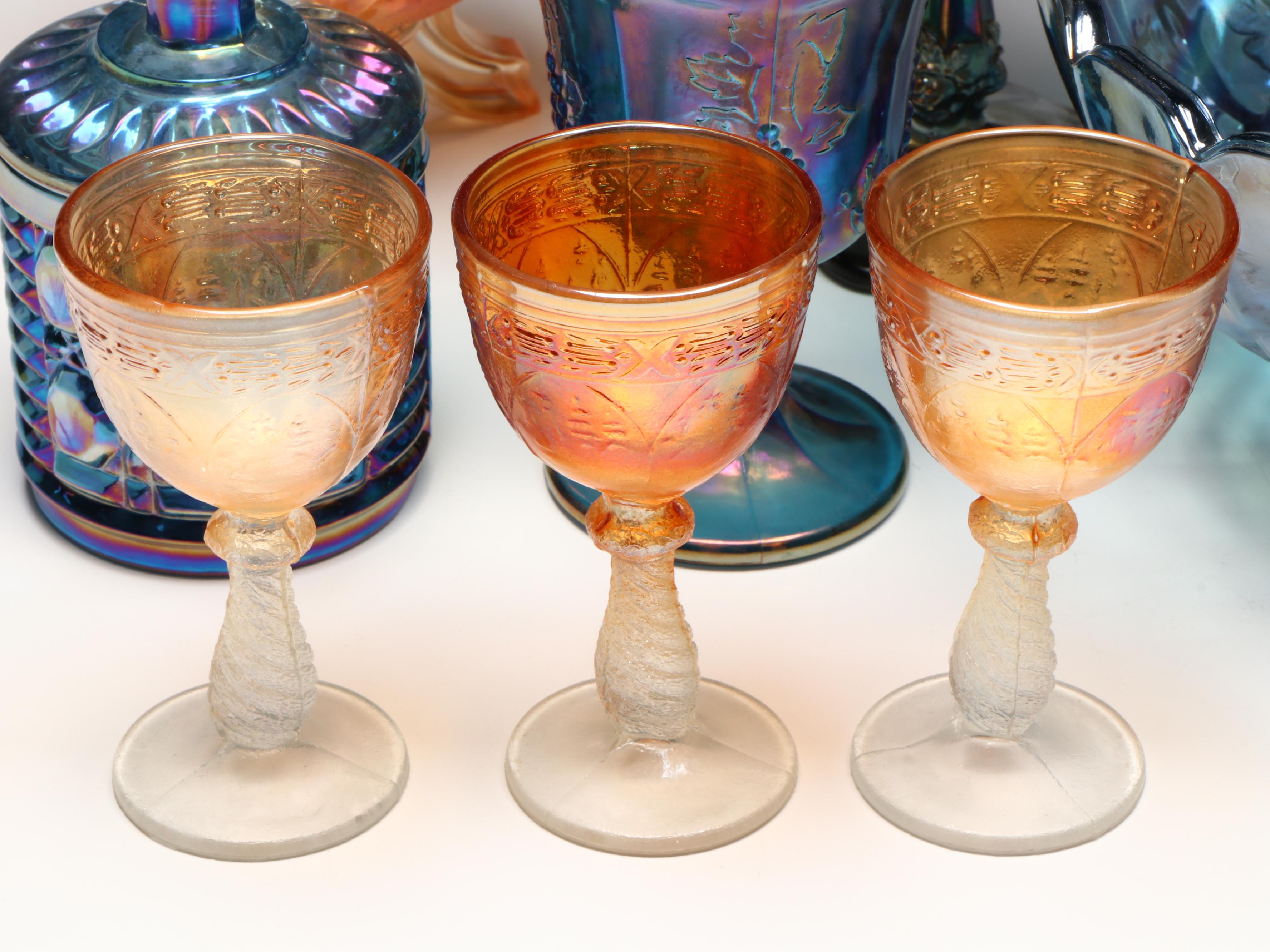 Indiana Glass with Fenton and Other Iridescent Carnival Glass Tableware