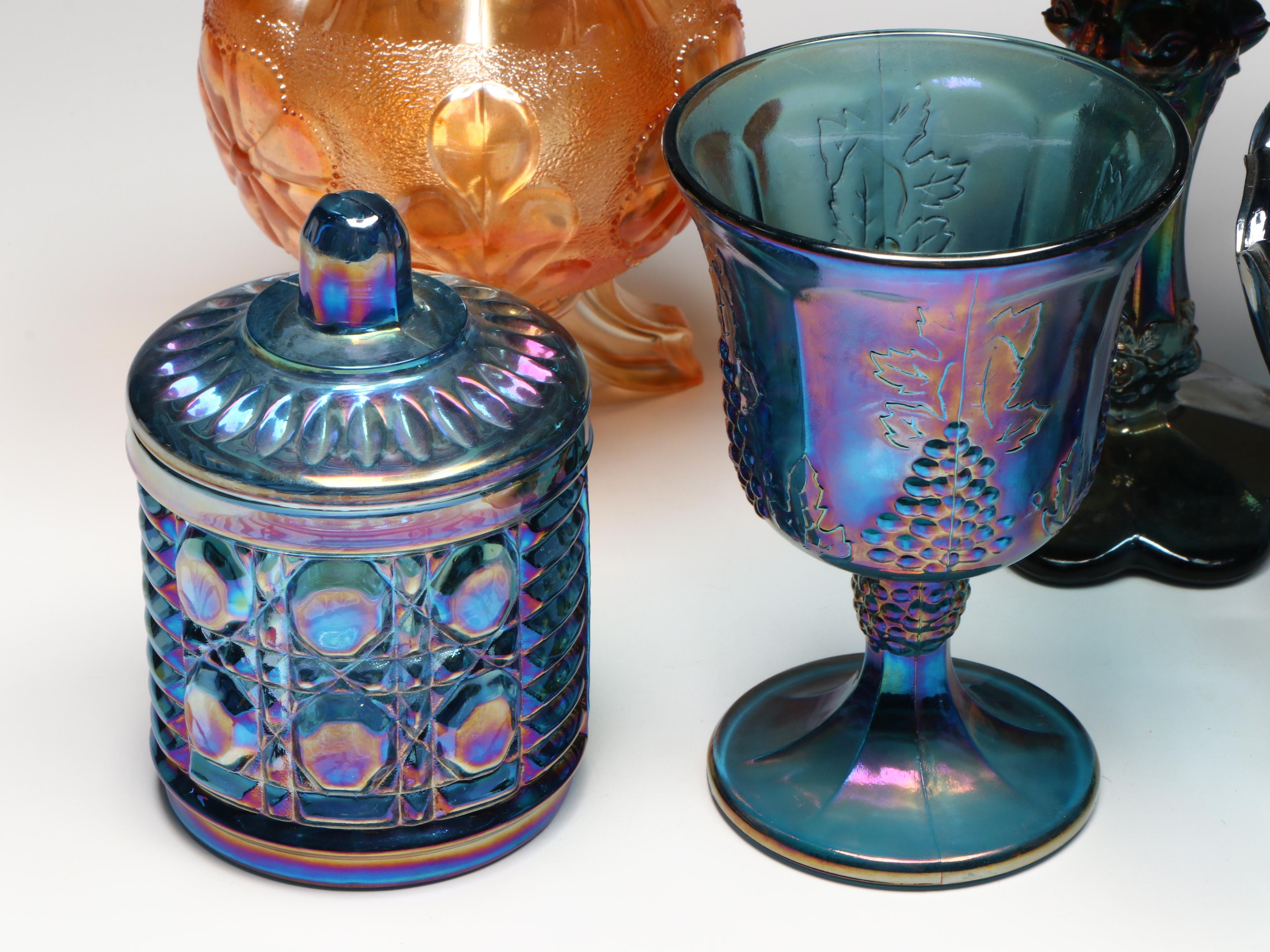 Indiana Glass with Fenton and Other Iridescent Carnival Glass Tableware