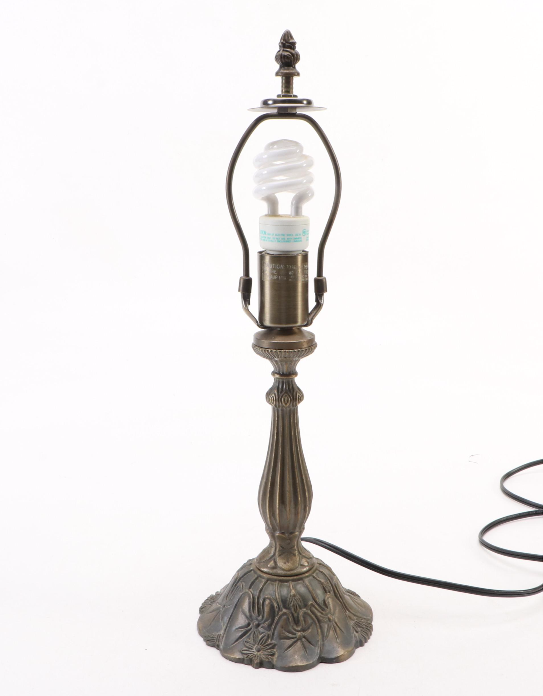 Pressed Metal Accent Lamp with Reverse Painted Glass Shade, 1999