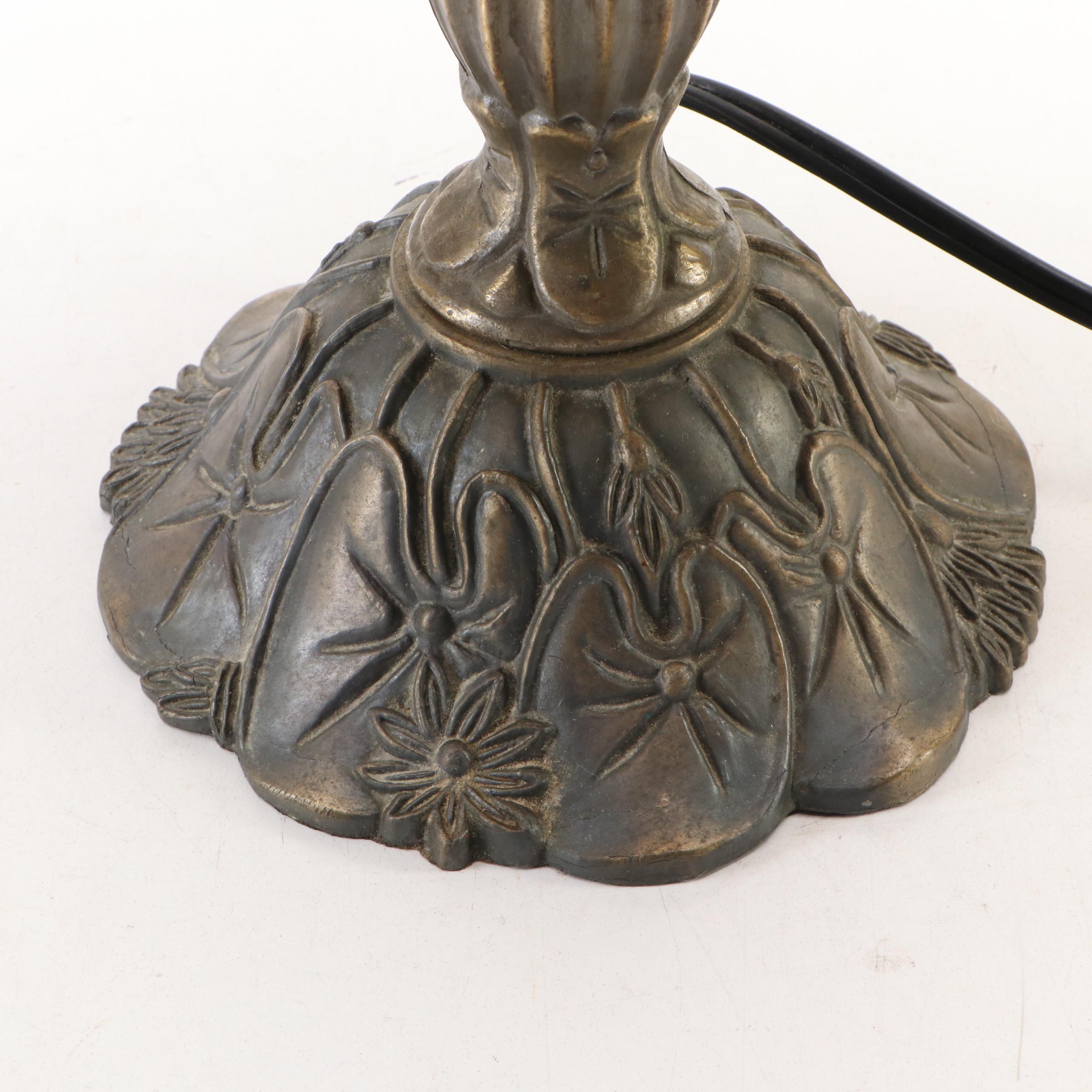 Pressed Metal Accent Lamp with Reverse Painted Glass Shade, 1999