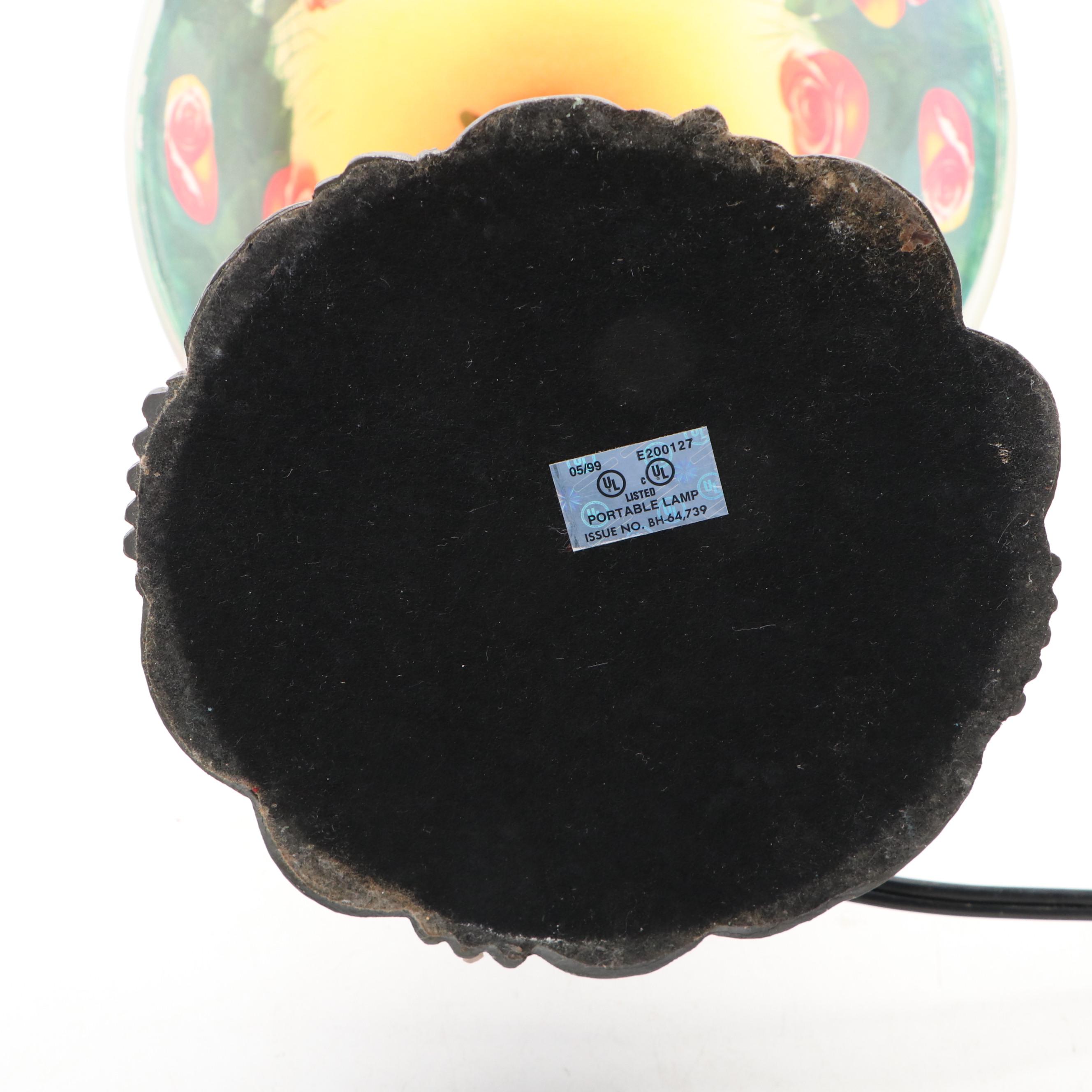 Pressed Metal Accent Lamp with Reverse Painted Glass Shade, 1999