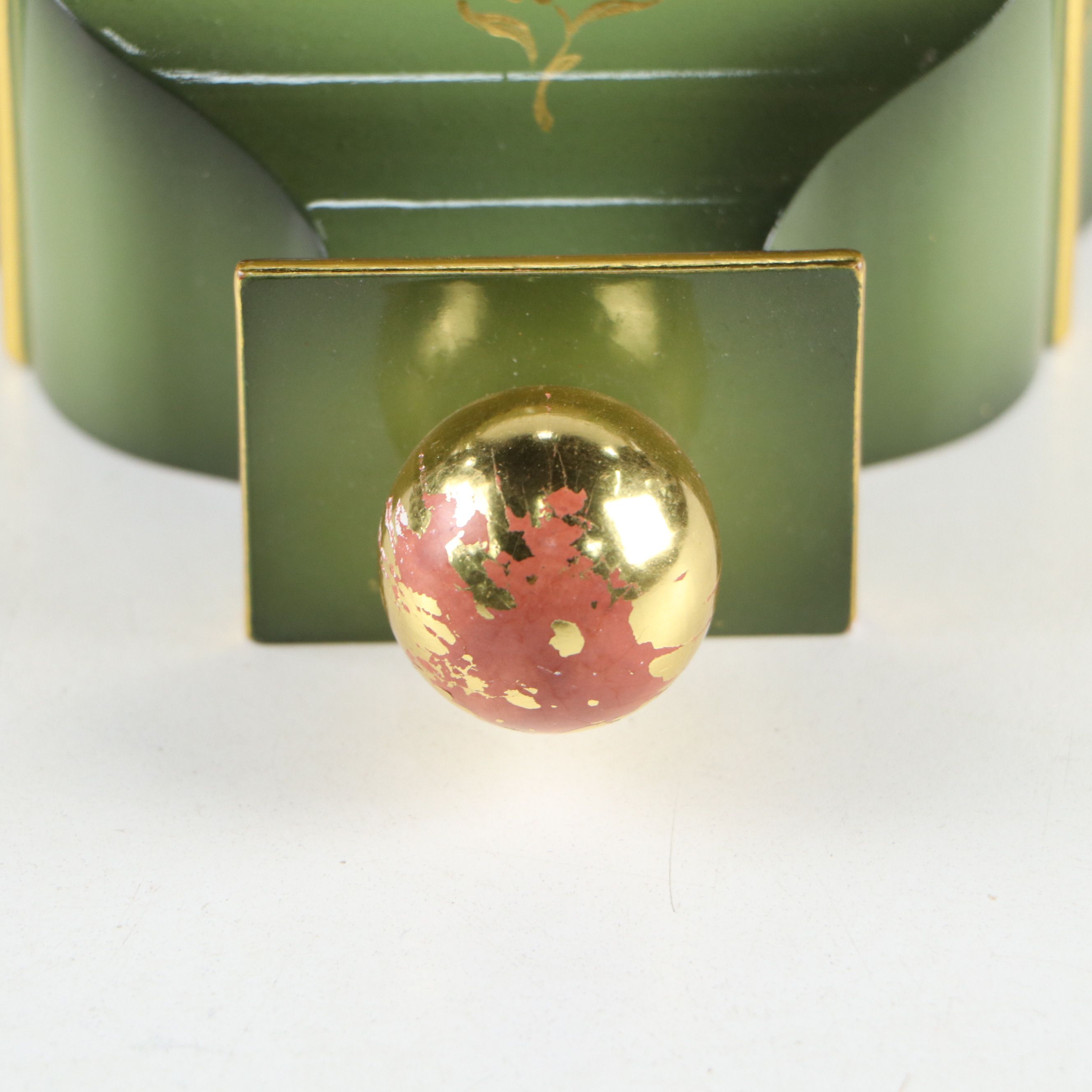 Zenith Sage Green Gold Gilt Floral Decorated Wood Mantel Clock with Shelf