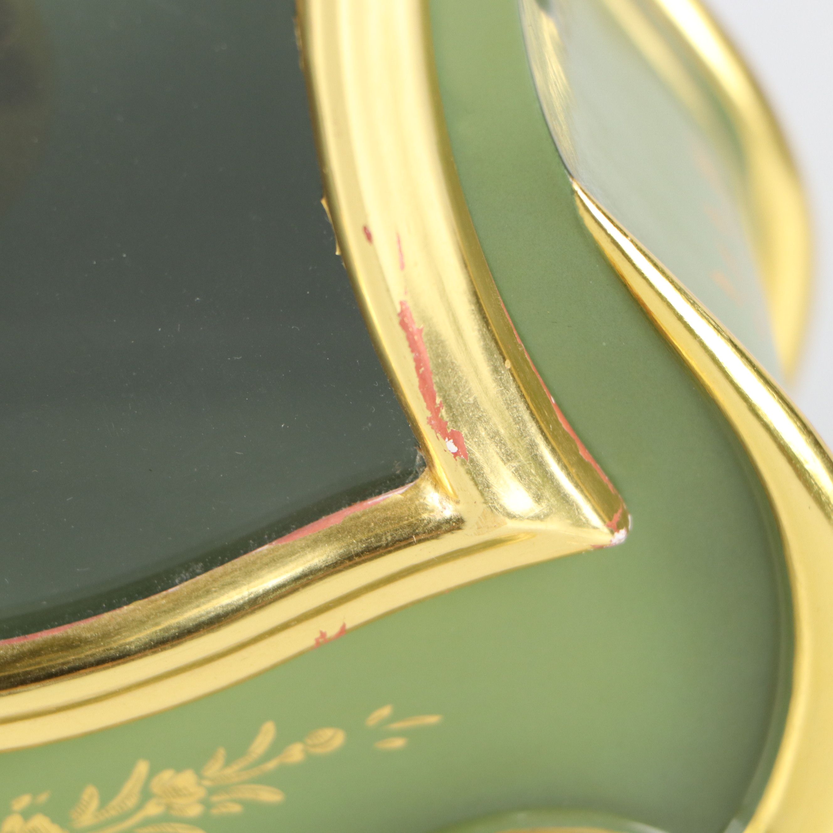 Zenith Sage Green Gold Gilt Floral Decorated Wood Mantel Clock with Shelf