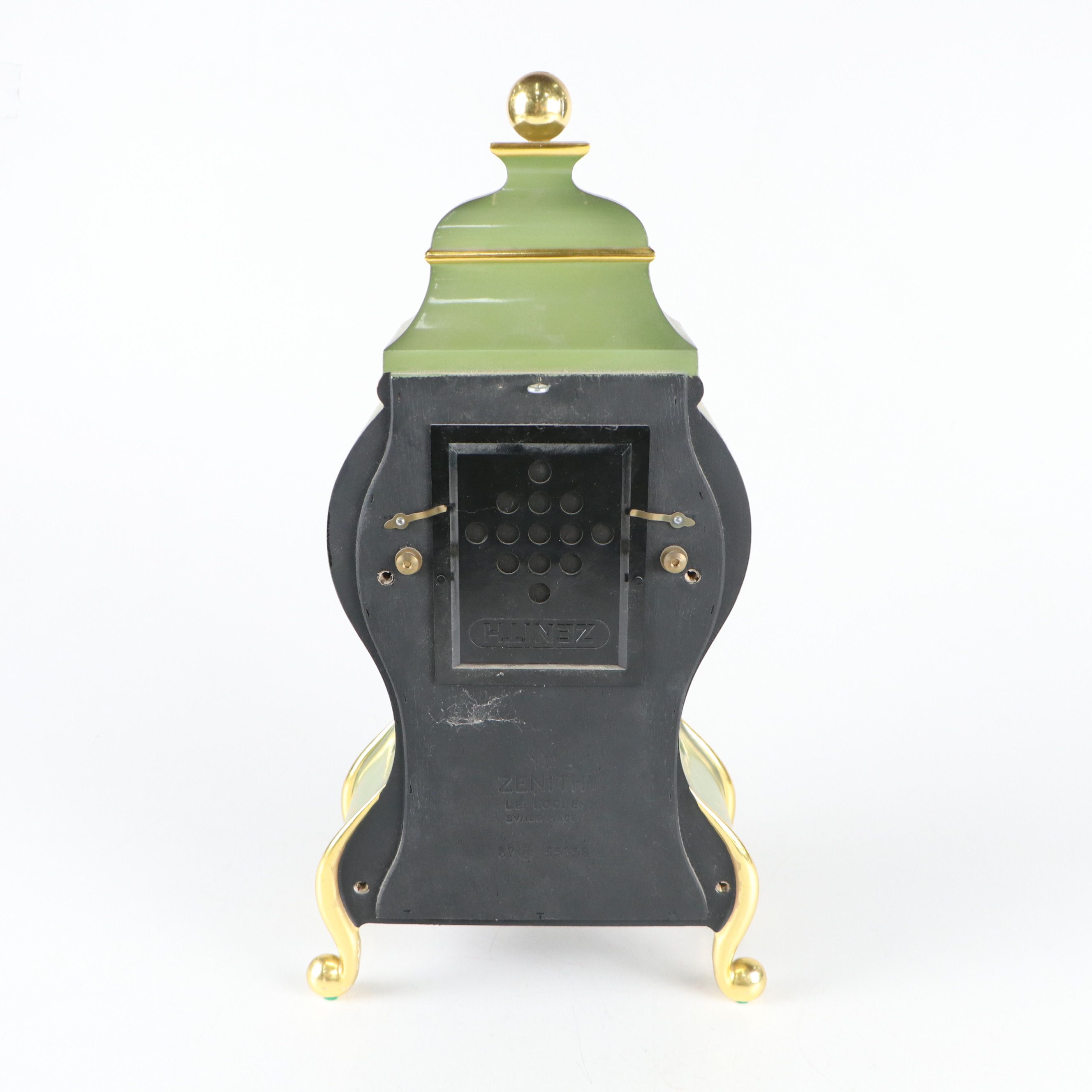 Zenith Sage Green Gold Gilt Floral Decorated Wood Mantel Clock with Shelf