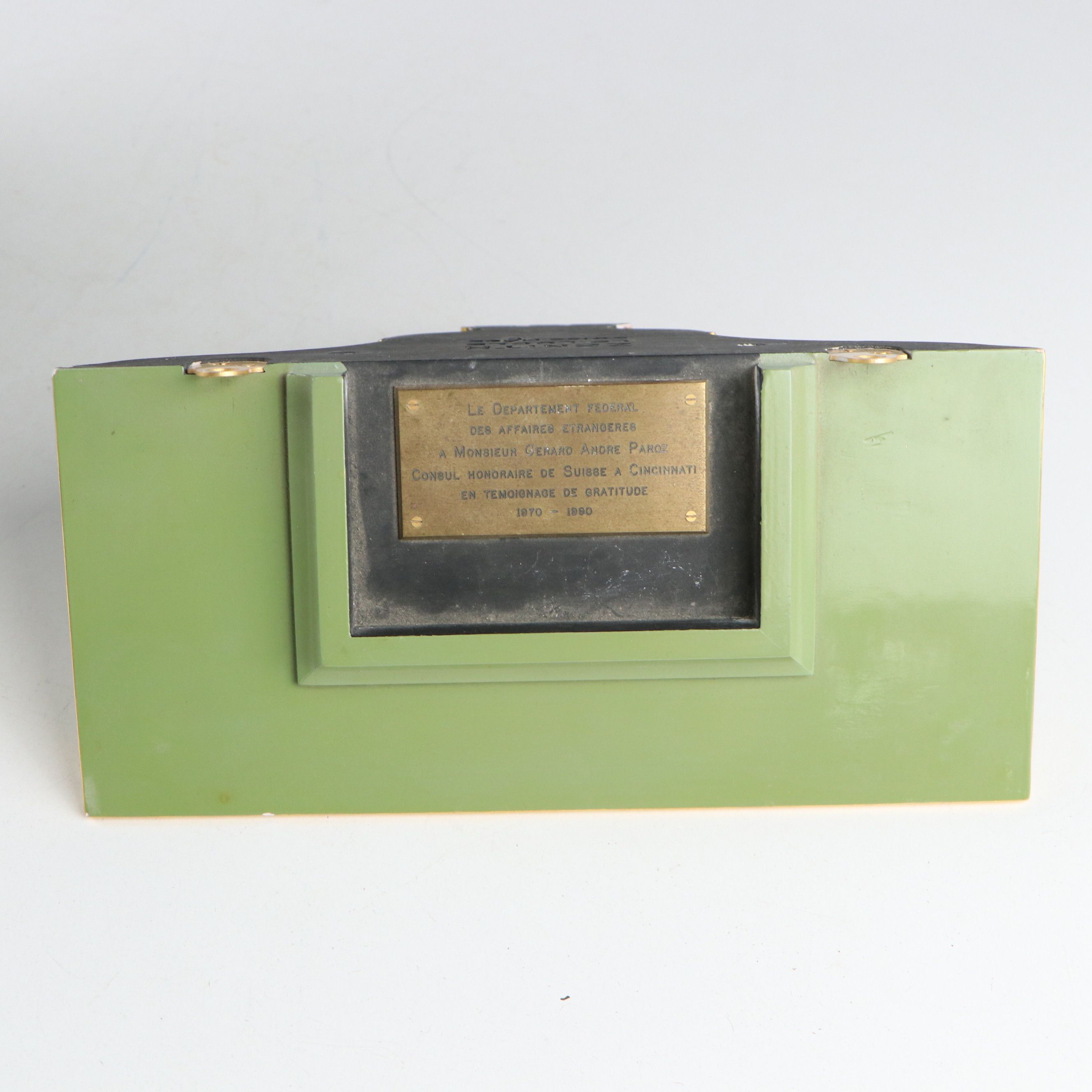 Zenith Sage Green Gold Gilt Floral Decorated Wood Mantel Clock with Shelf