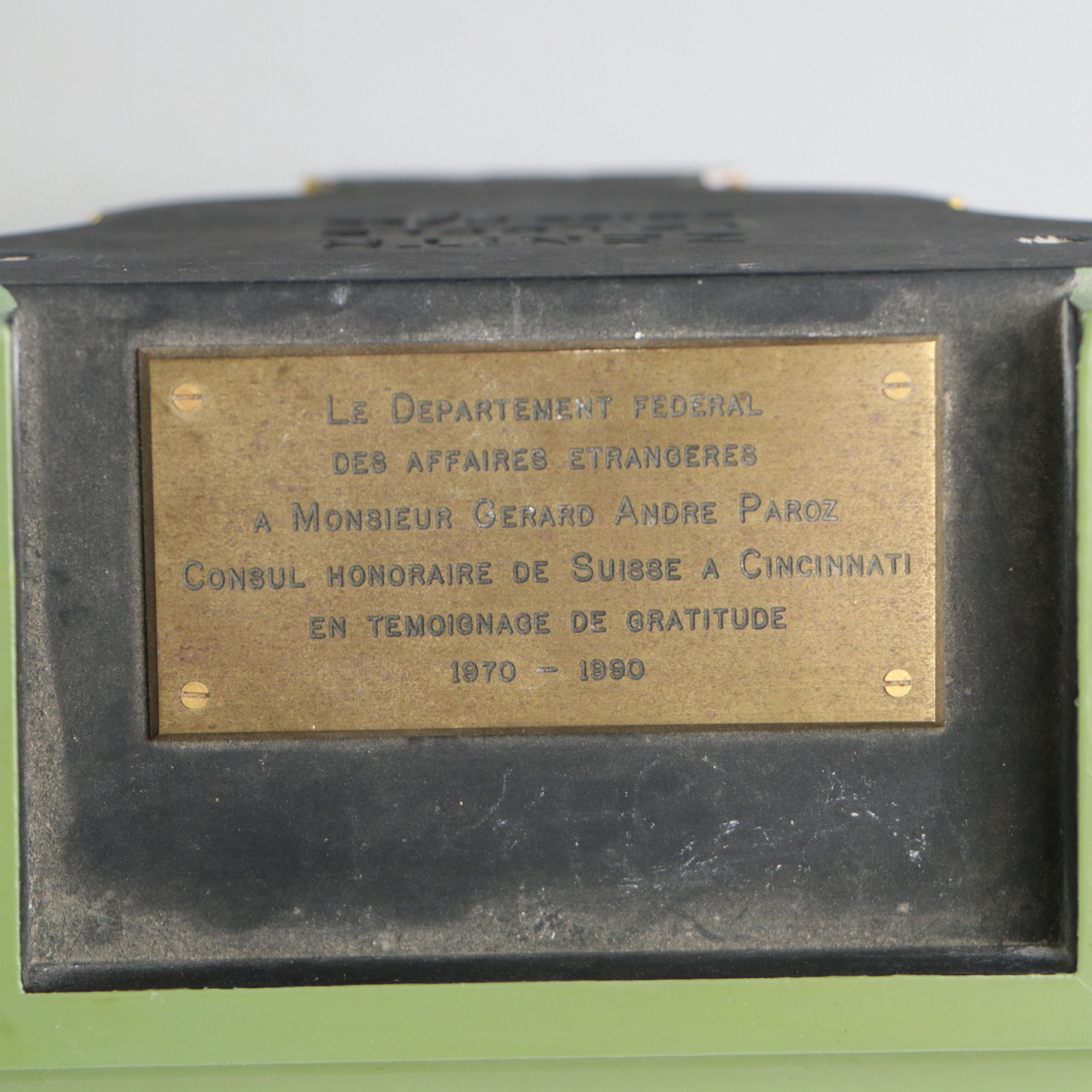 Zenith Sage Green Gold Gilt Floral Decorated Wood Mantel Clock with Shelf