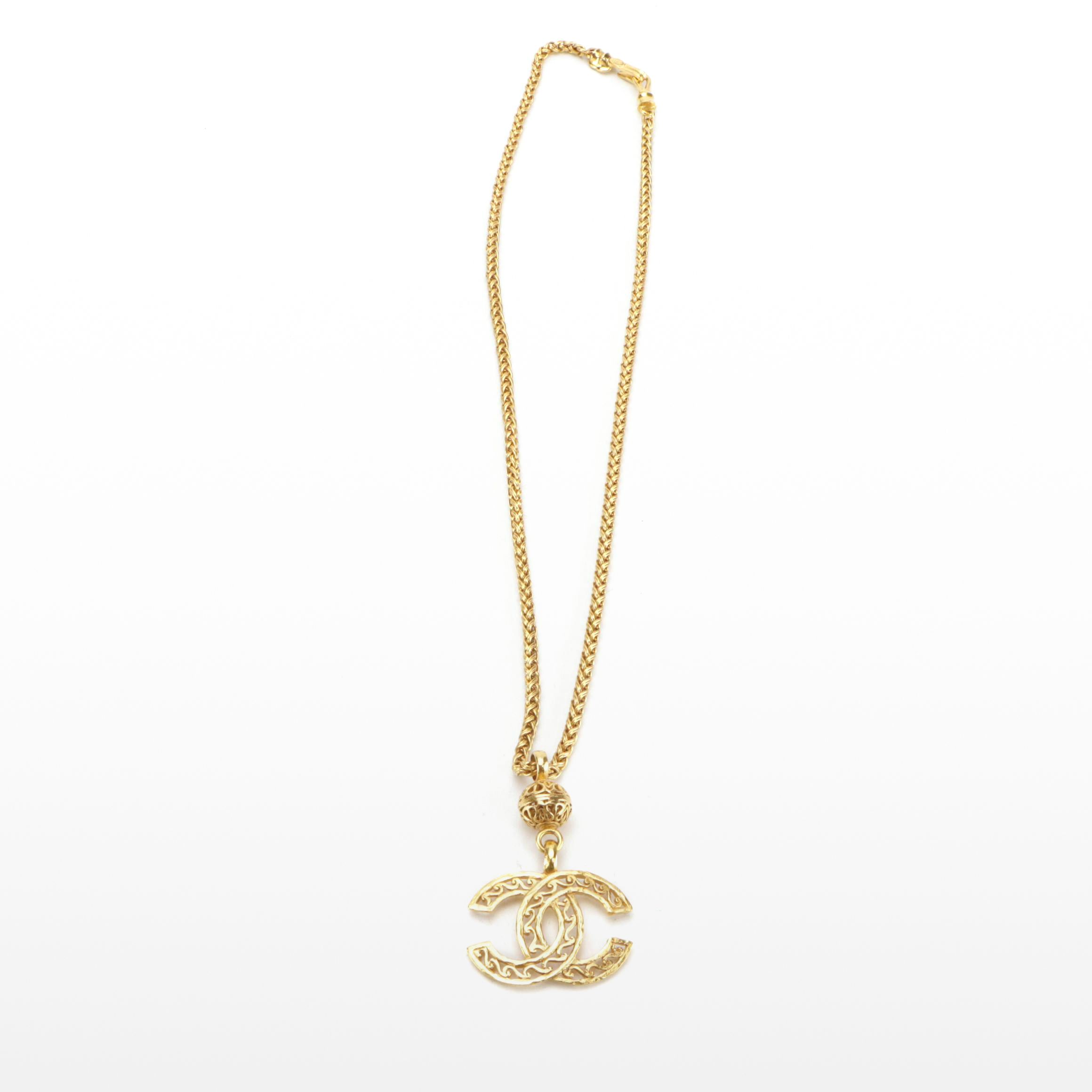 Chanel Coco Mark CC Fretwork Pendant Necklace