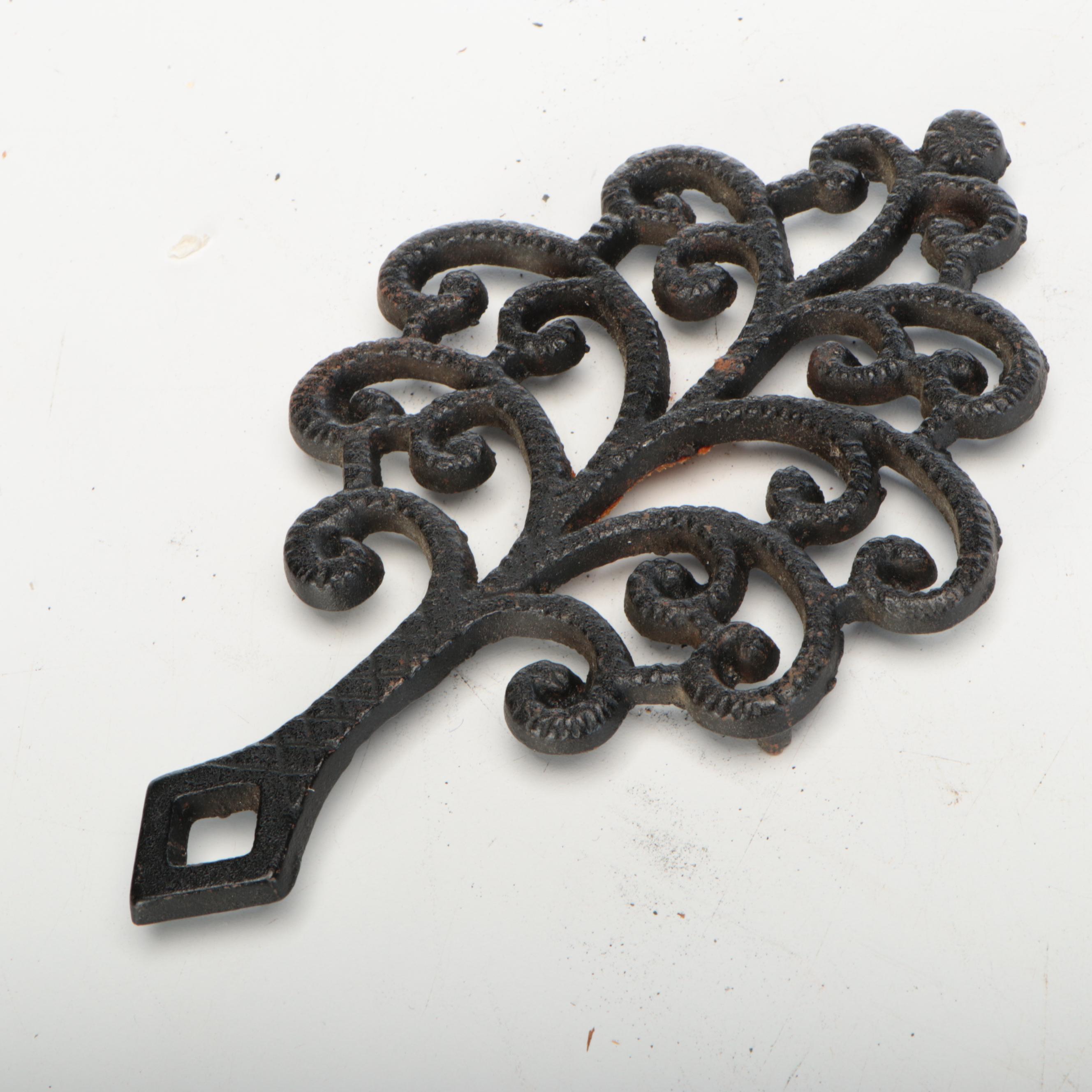 Victorian Iron Oil Lamp Wall Brackets, Trivet, and More Metal Décor