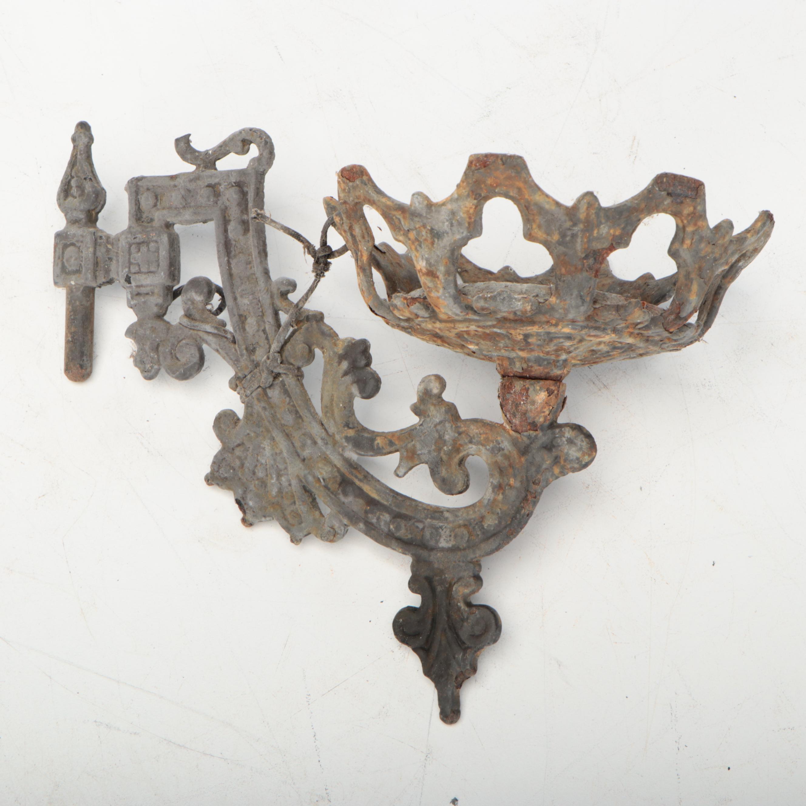 Victorian Iron Oil Lamp Wall Brackets, Trivet, and More Metal Décor
