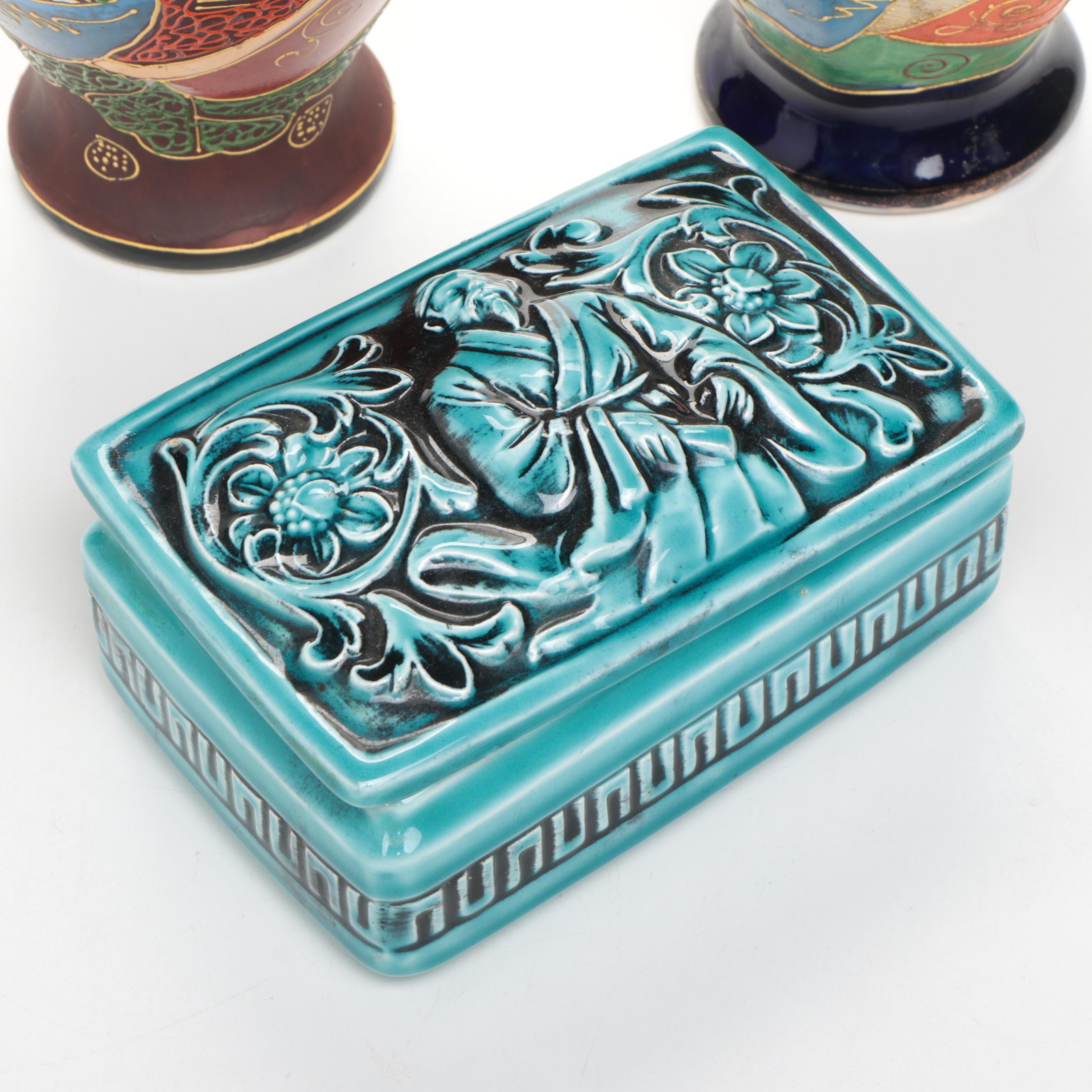 Japanese Porcelain Satsuma Vases, Kayco Japanese Dynasty Series Teal Box