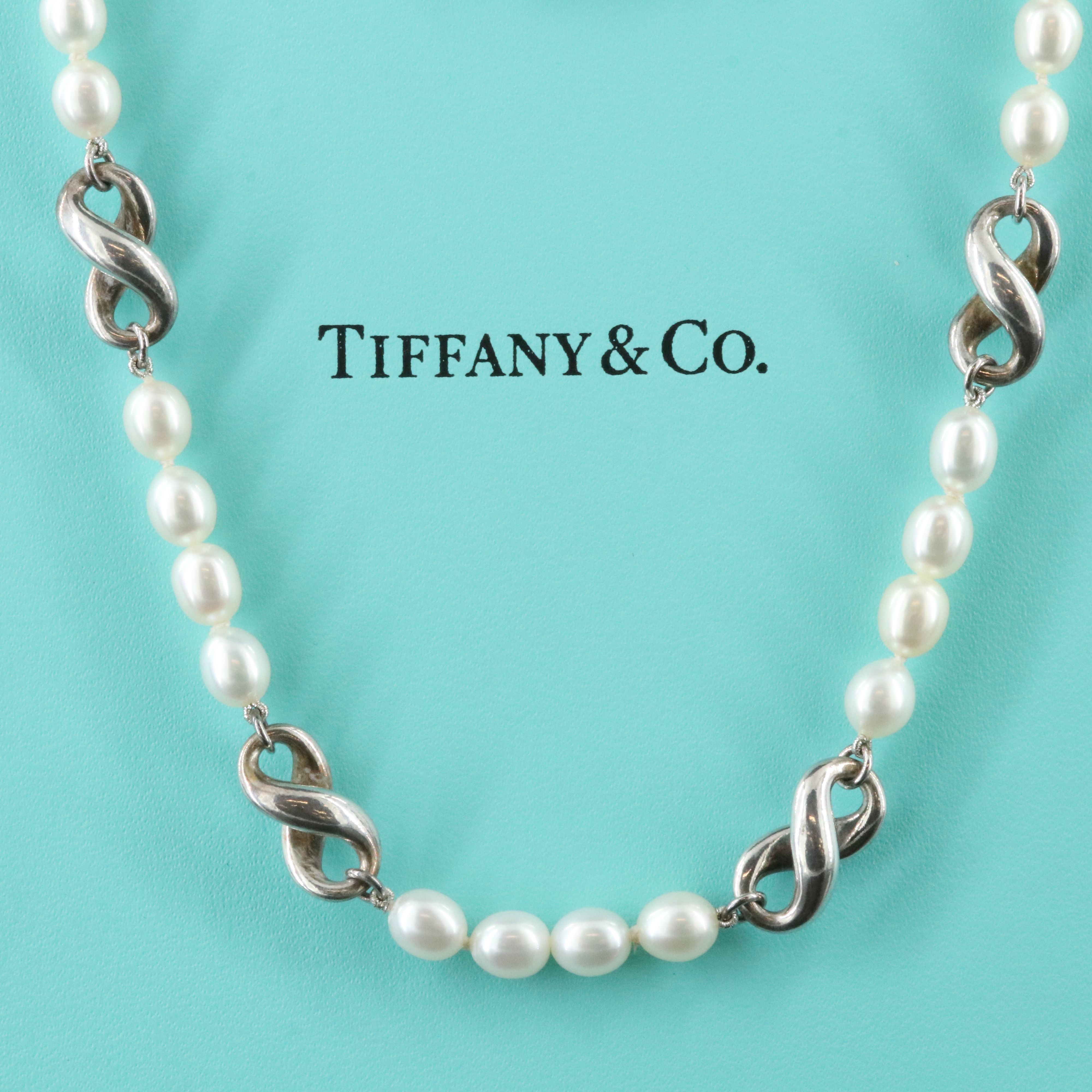 Tiffany & Co. Sterling and Pearl Infinity Station Necklace