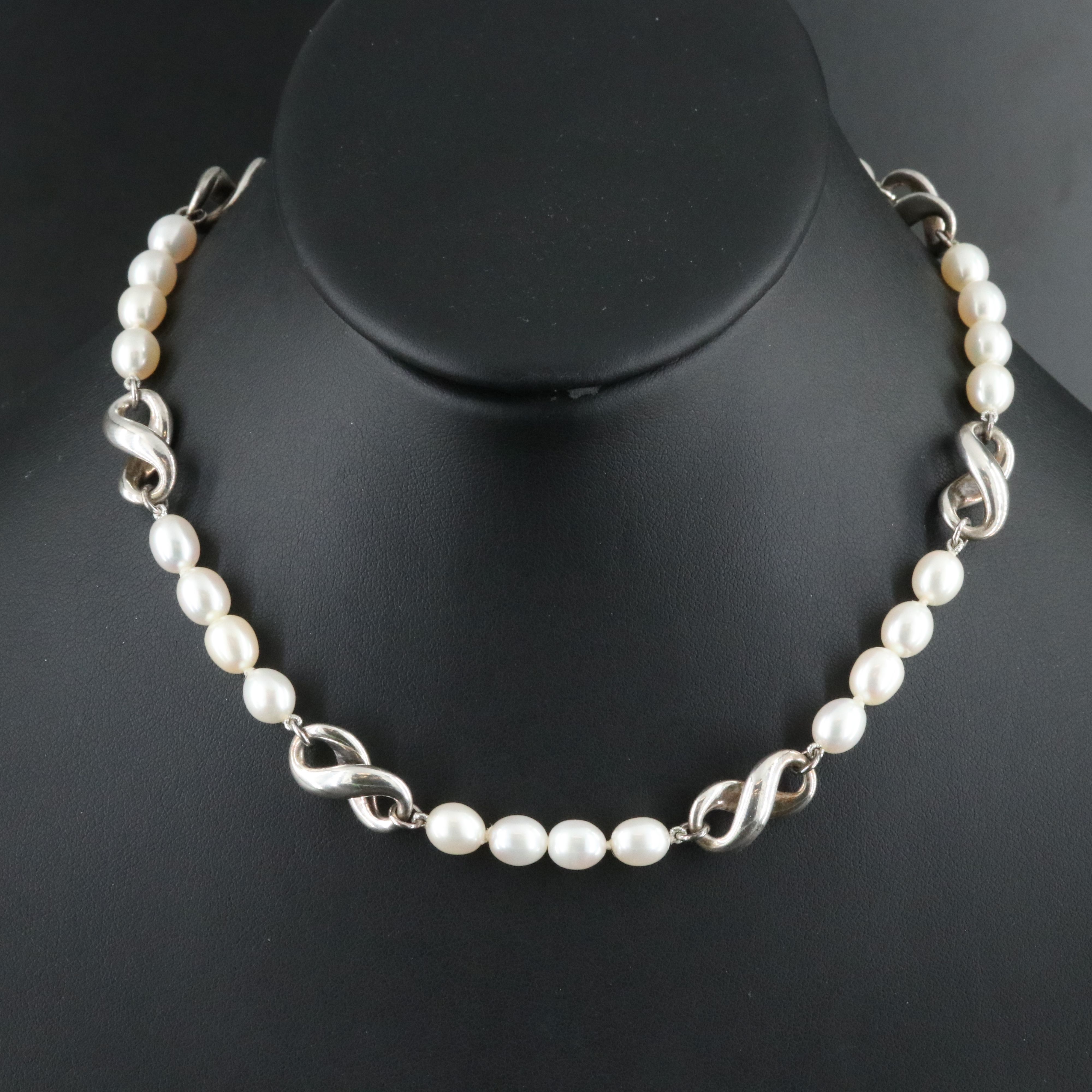 Tiffany & Co. Sterling and Pearl Infinity Station Necklace