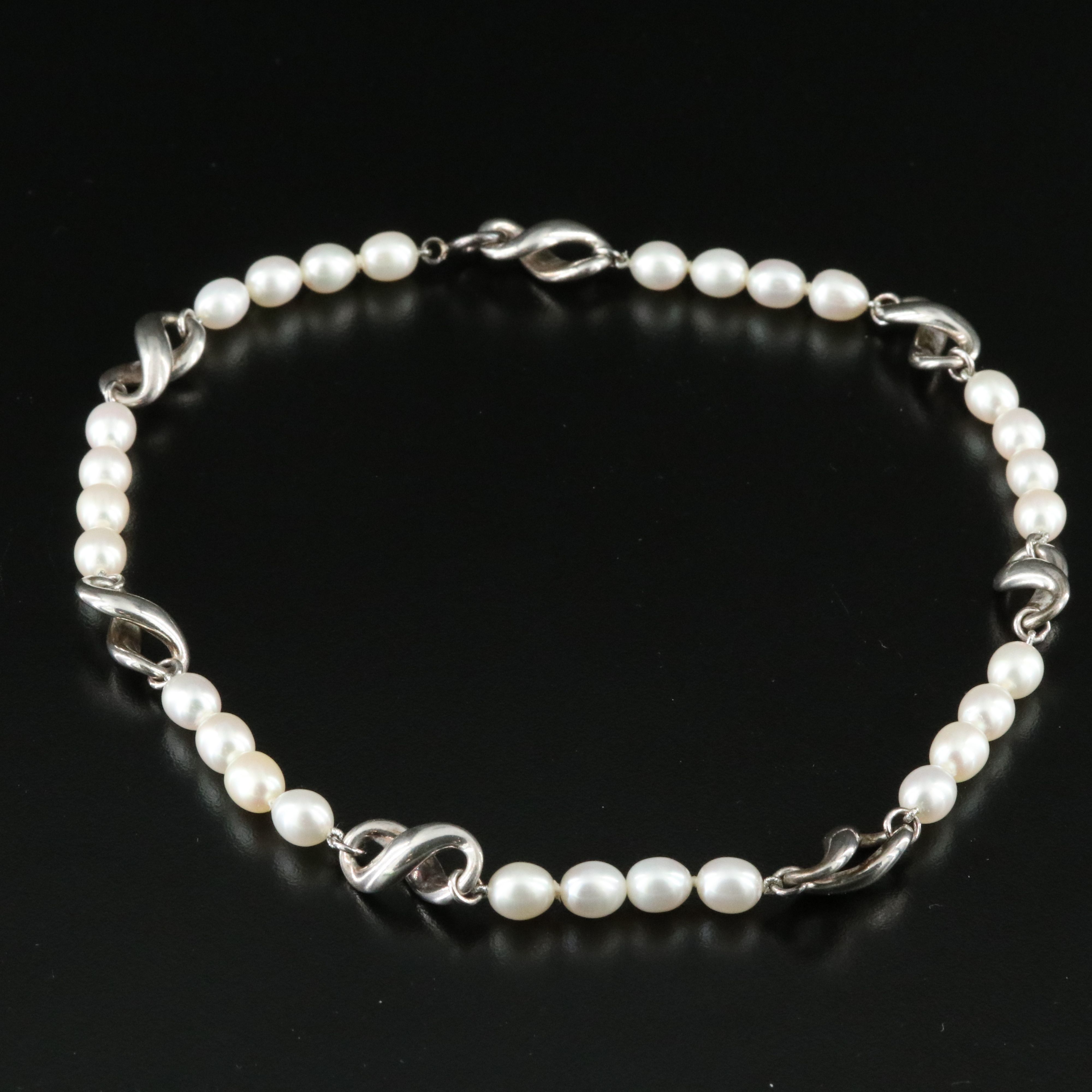 Tiffany & Co. Sterling and Pearl Infinity Station Necklace