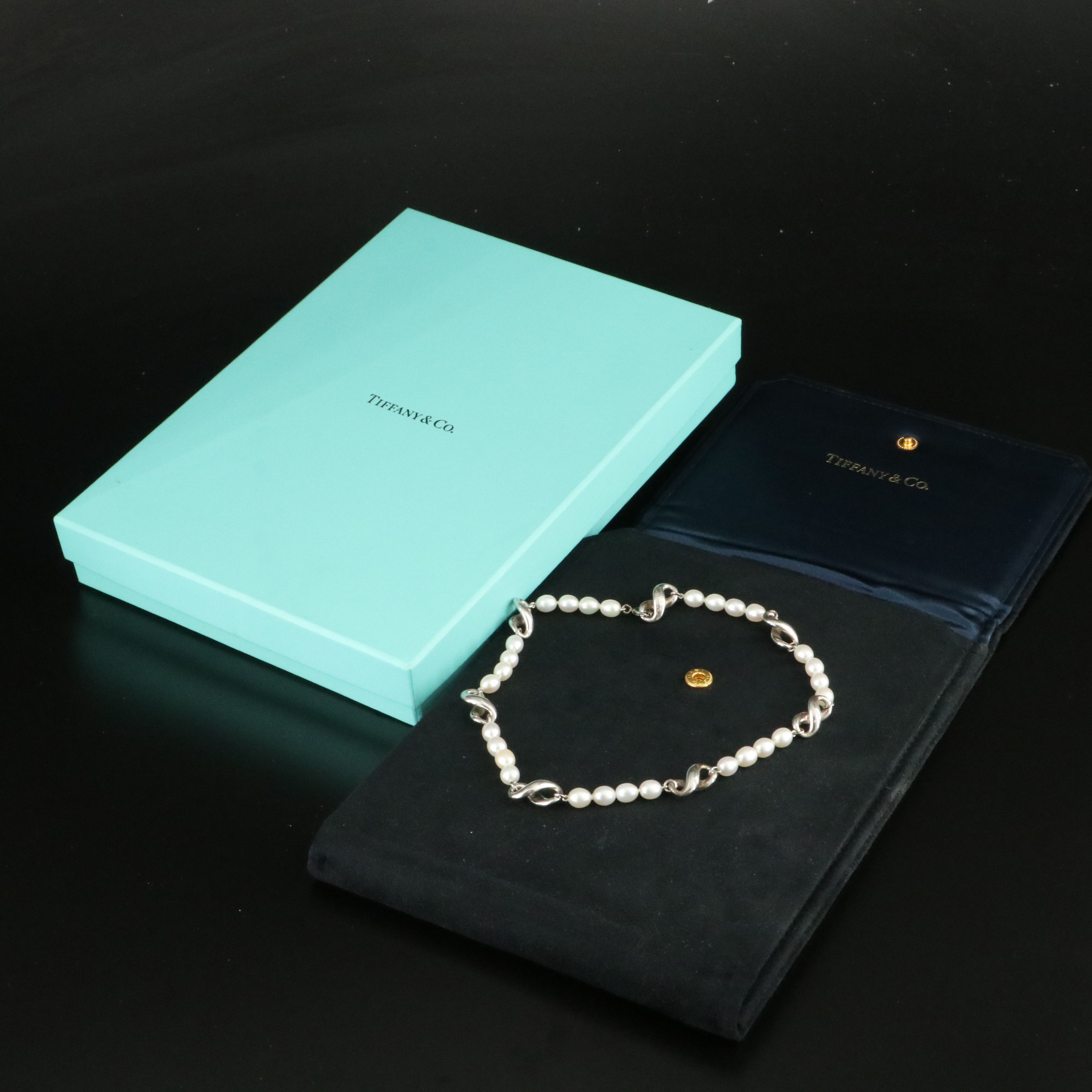 Tiffany & Co. Sterling and Pearl Infinity Station Necklace