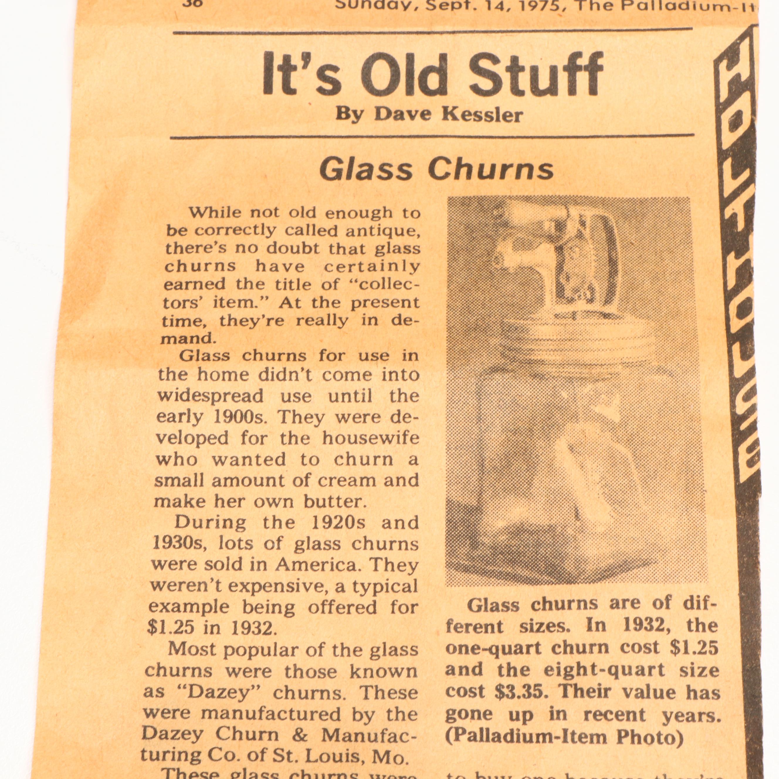 Dazey Churn & Mfg. Co. No. 40 Glass and Metal Butter Churn