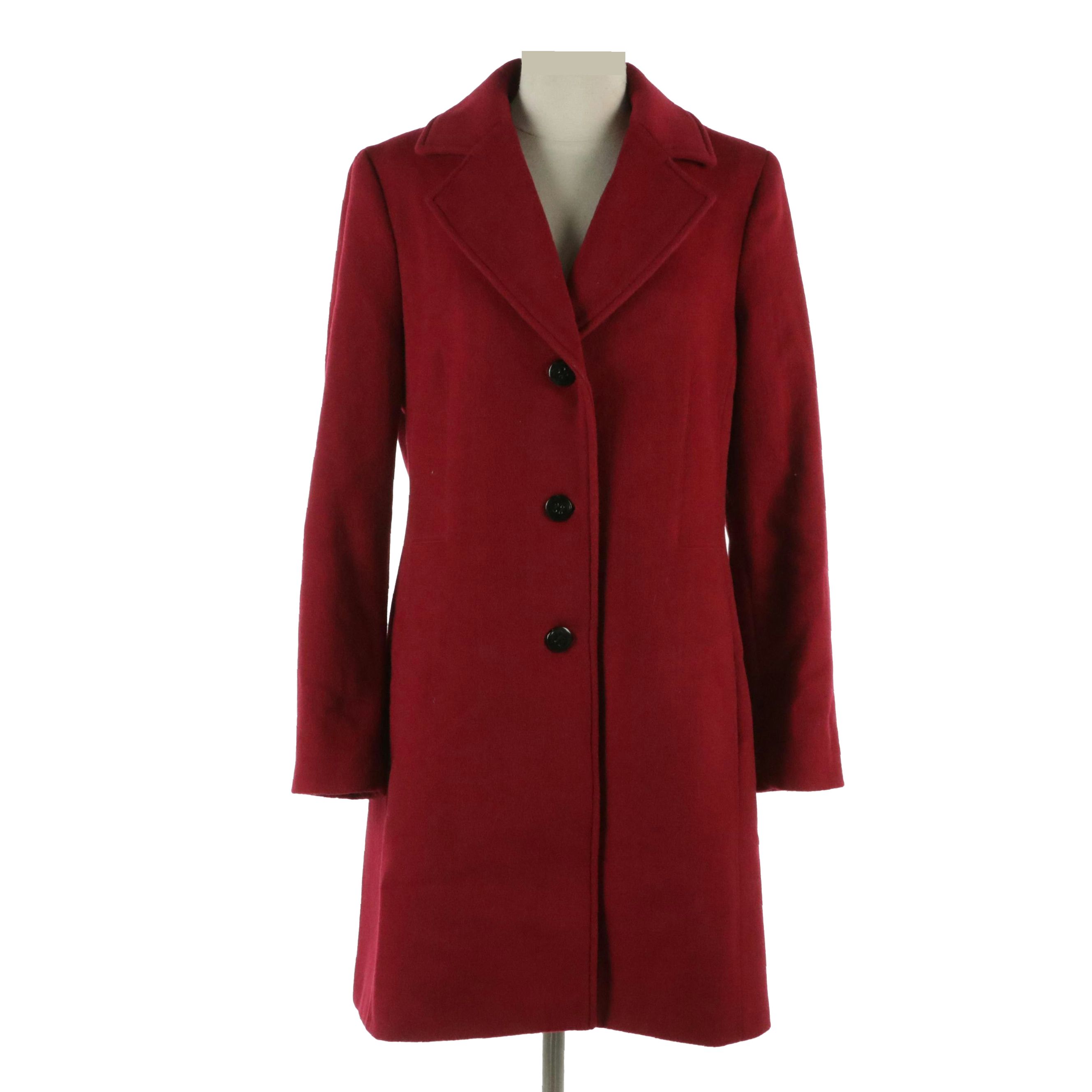 Calvin Klein Single-Breasted Coat in Raspberry Red Wool and Cashmere Blend