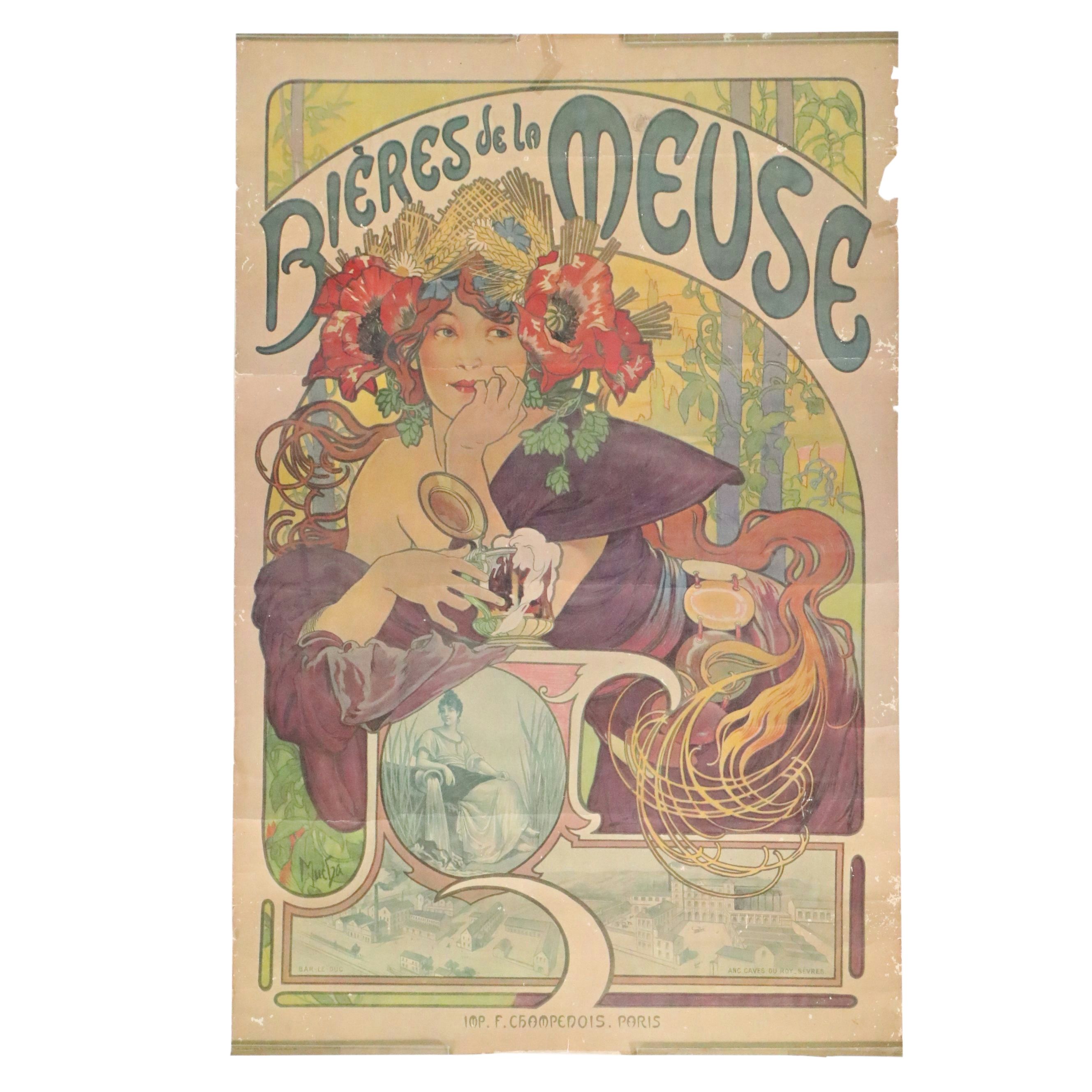 Offset Lithograph Poster After Alphonse Mucha for "Bières de la Meuse"