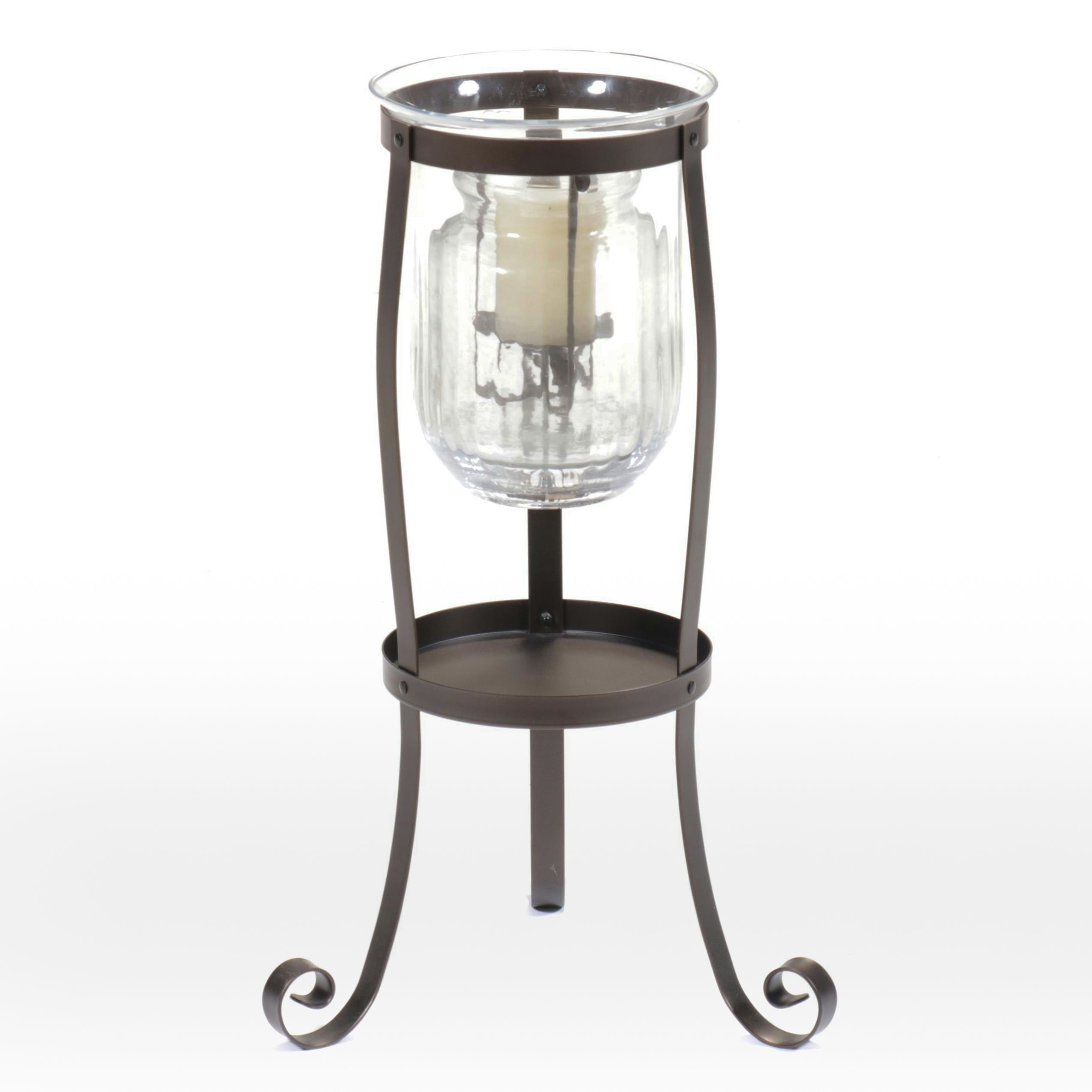 Contemporary Metal and Glass Hurricane Floor Candle Holder