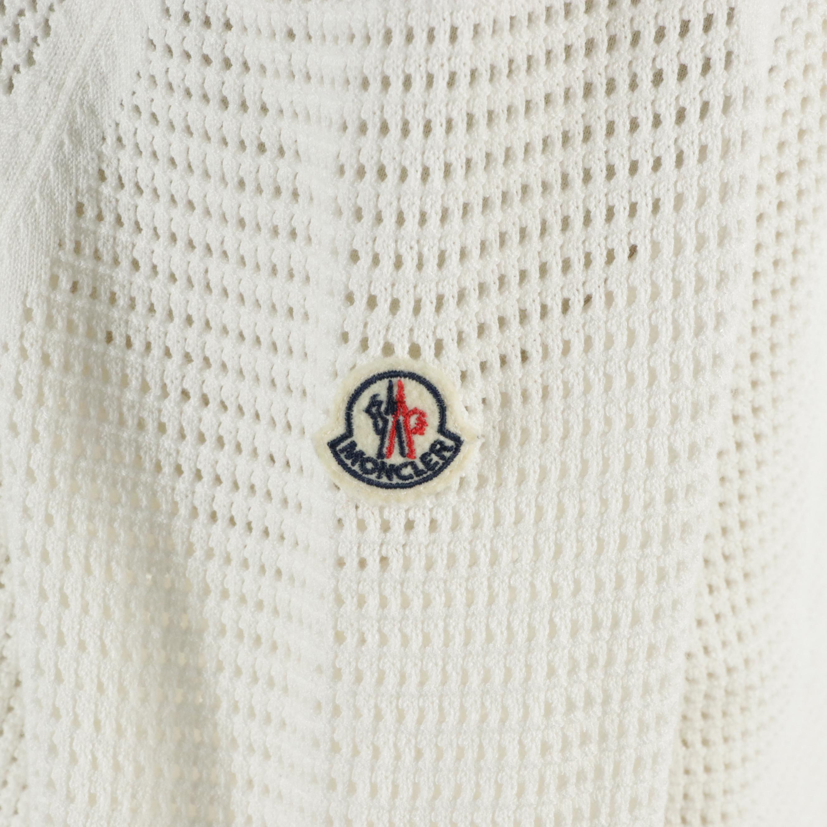 Moncler Cardigan-Layered Zip Jacket in White Nylon and Polyester Knit