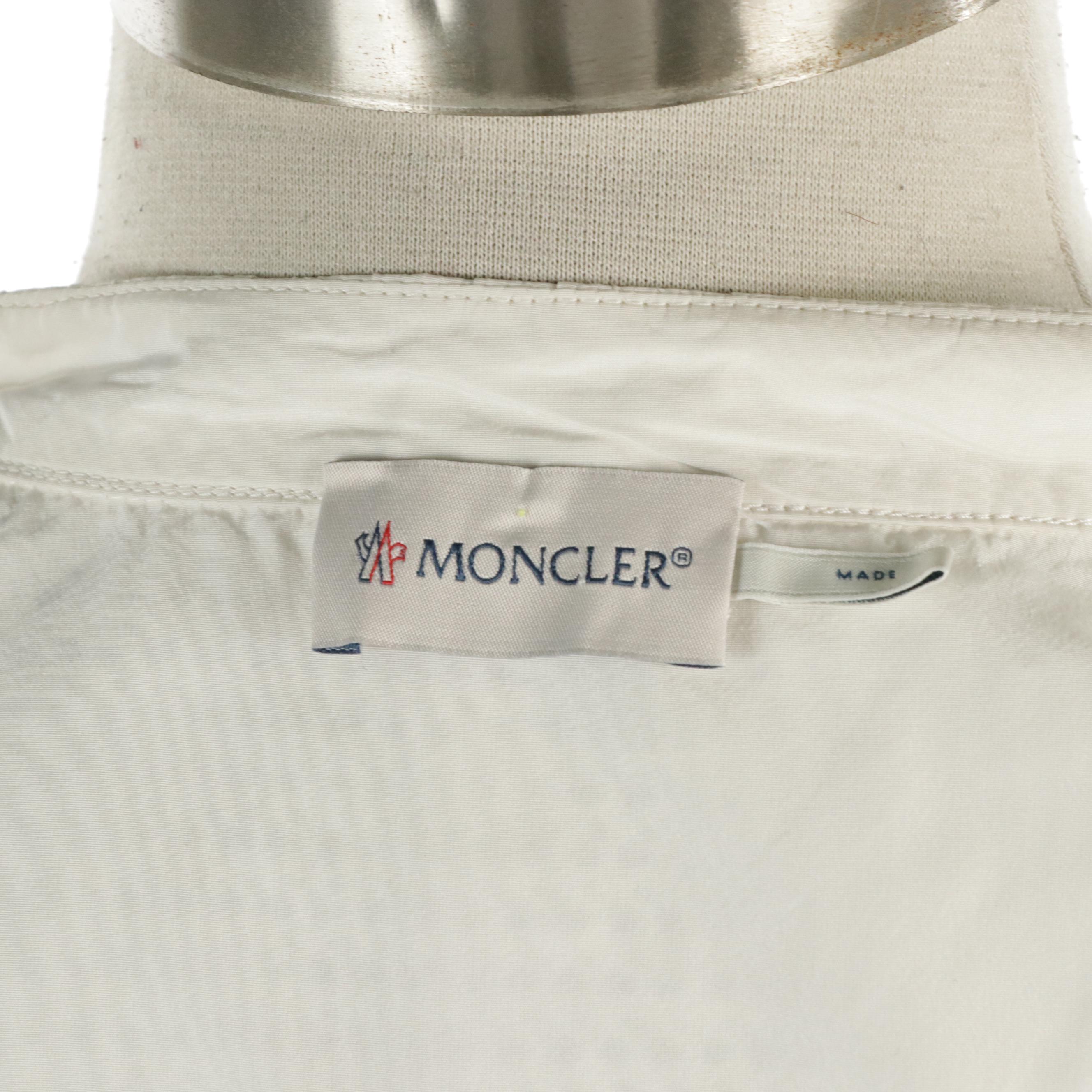 Moncler Cardigan-Layered Zip Jacket in White Nylon and Polyester Knit