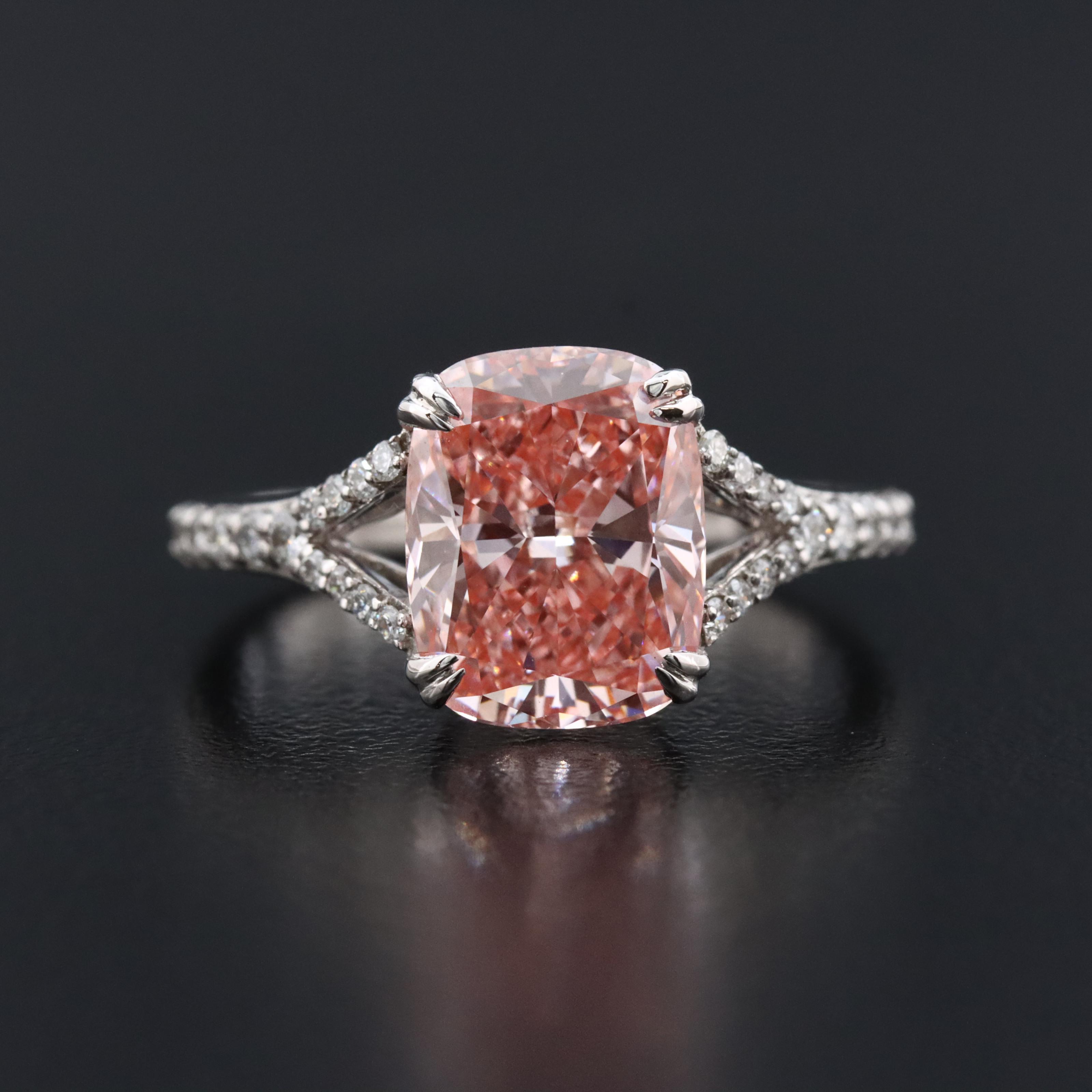 14K 3.35 CTW Lab Grown Diamond Ring with Fancy Pink Center and IGI Report