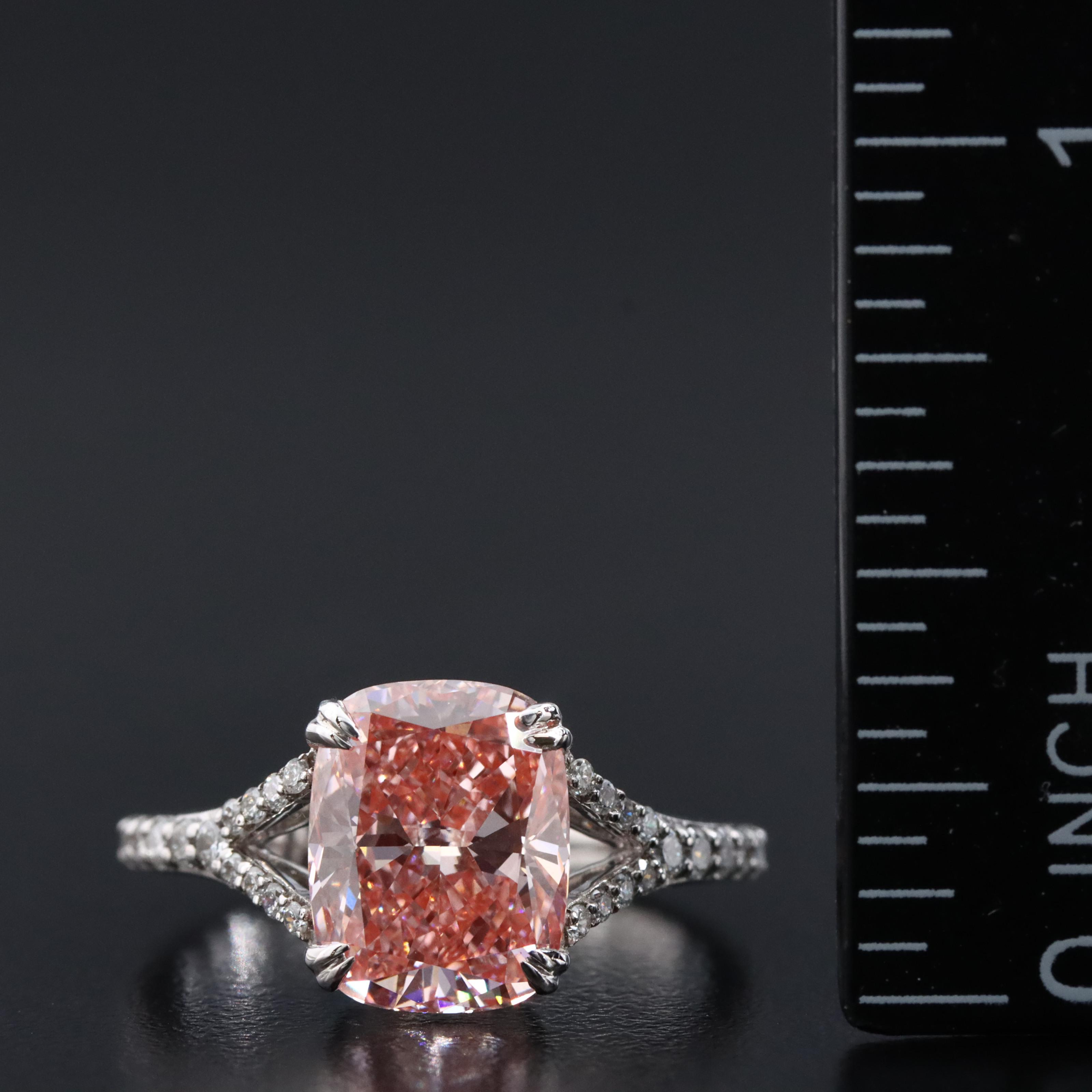 14K 3.35 CTW Lab Grown Diamond Ring with Fancy Pink Center and IGI Report