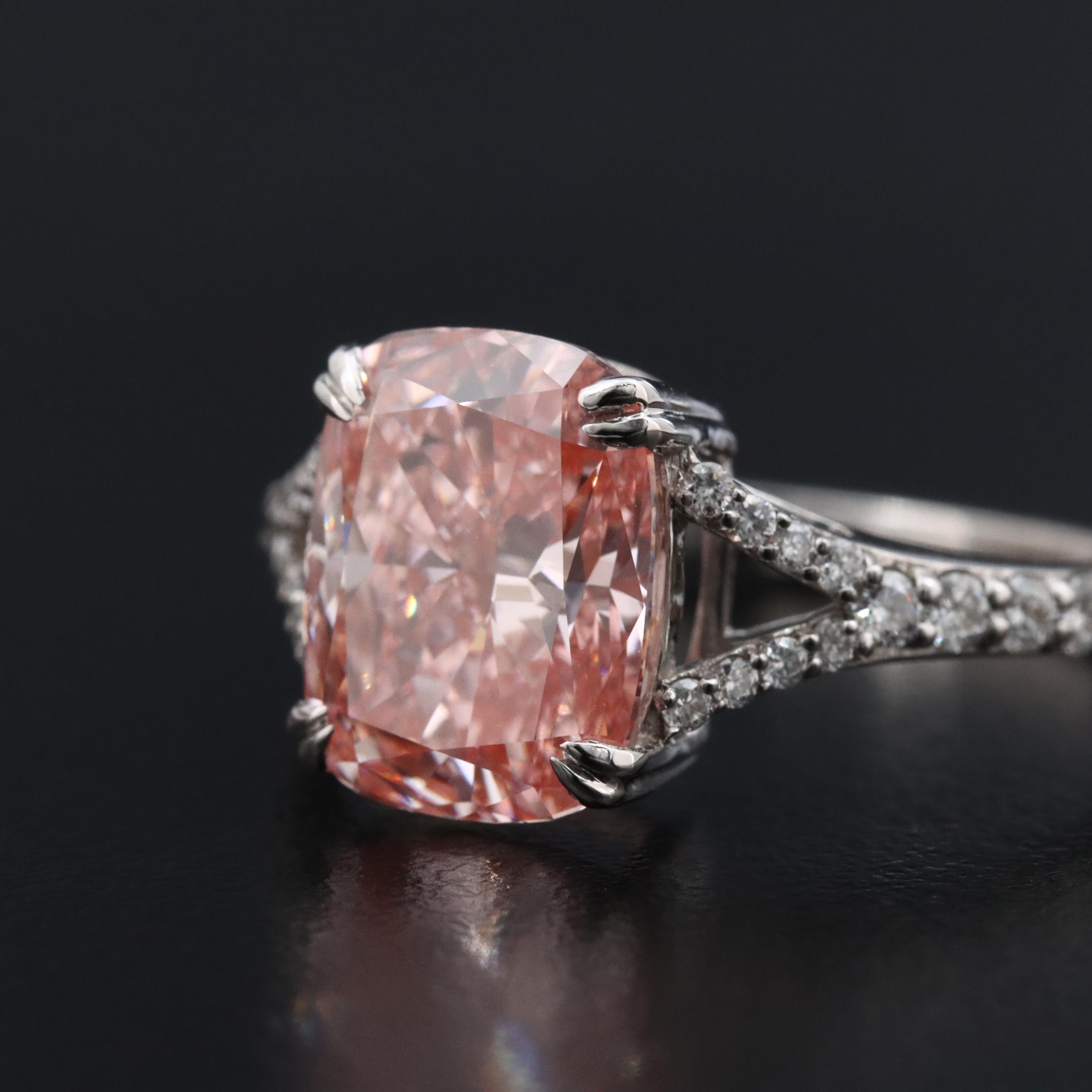 14K 3.35 CTW Lab Grown Diamond Ring with Fancy Pink Center and IGI Report