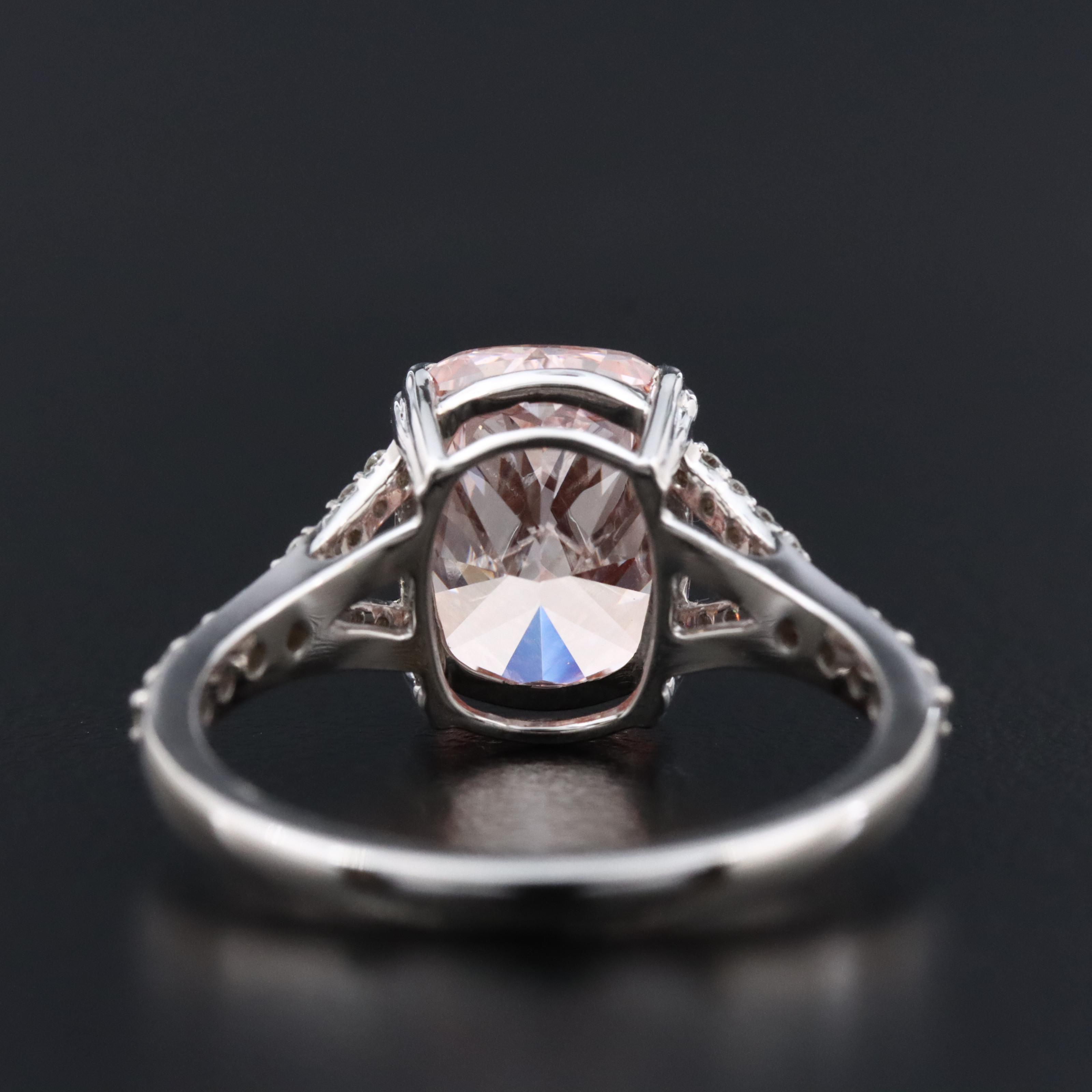 14K 3.35 CTW Lab Grown Diamond Ring with Fancy Pink Center and IGI Report