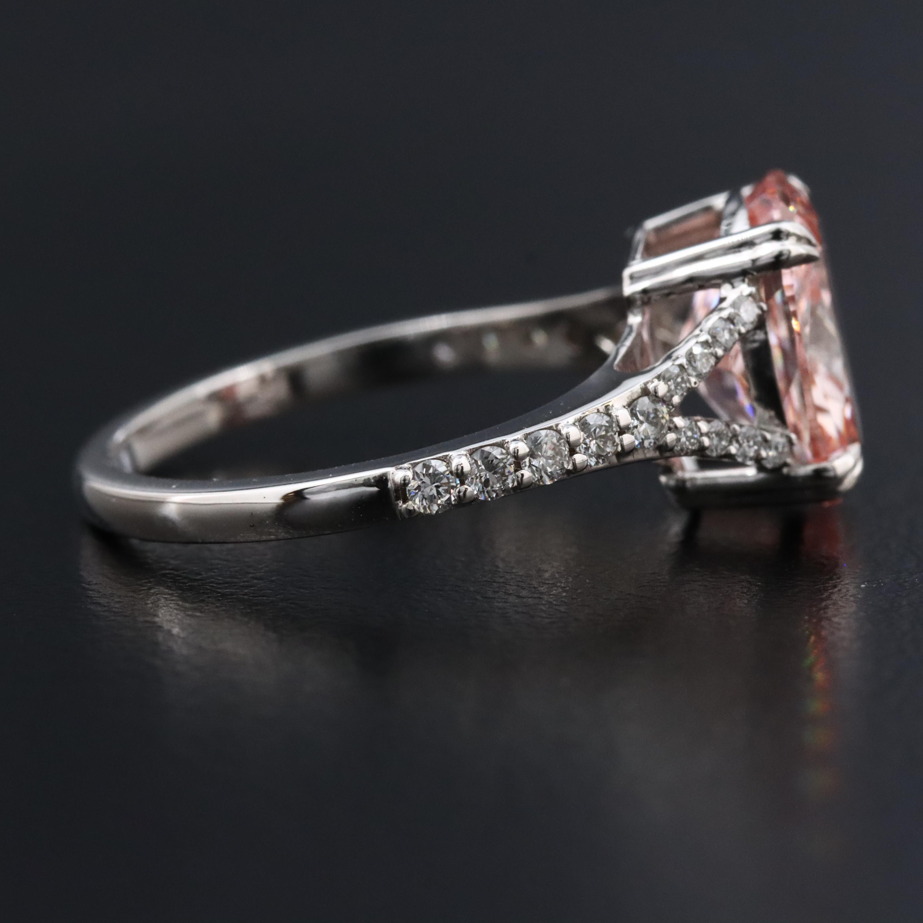 14K 3.35 CTW Lab Grown Diamond Ring with Fancy Pink Center and IGI Report