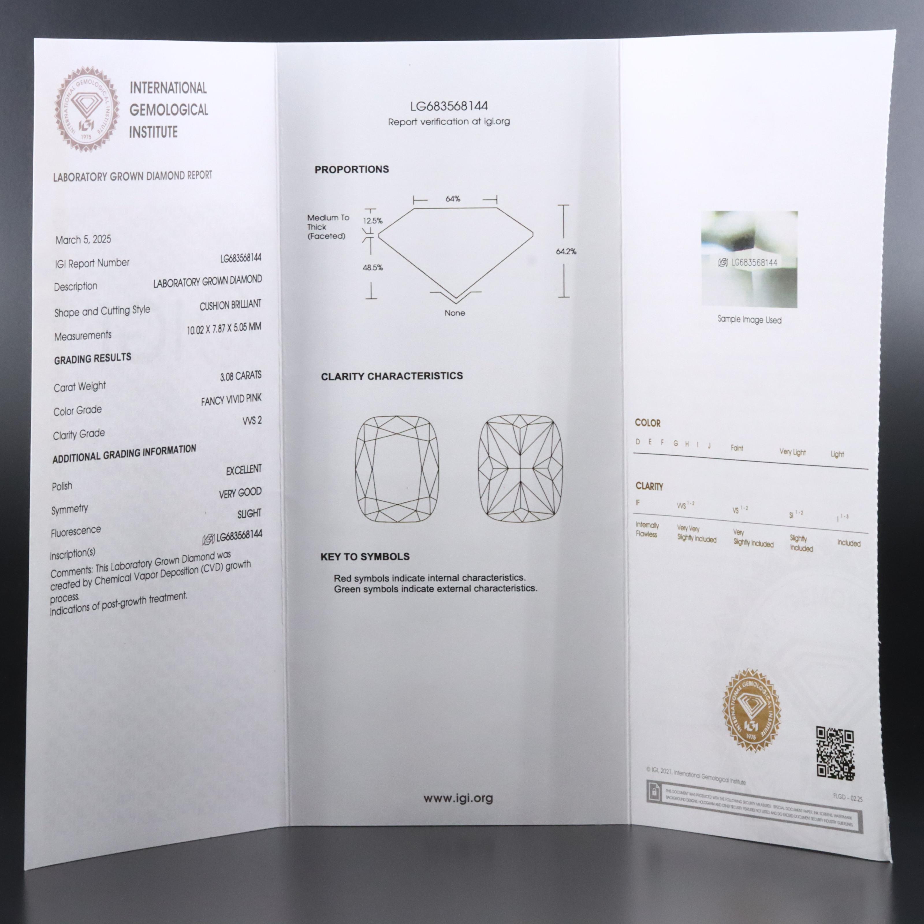 14K 3.35 CTW Lab Grown Diamond Ring with Fancy Pink Center and IGI Report