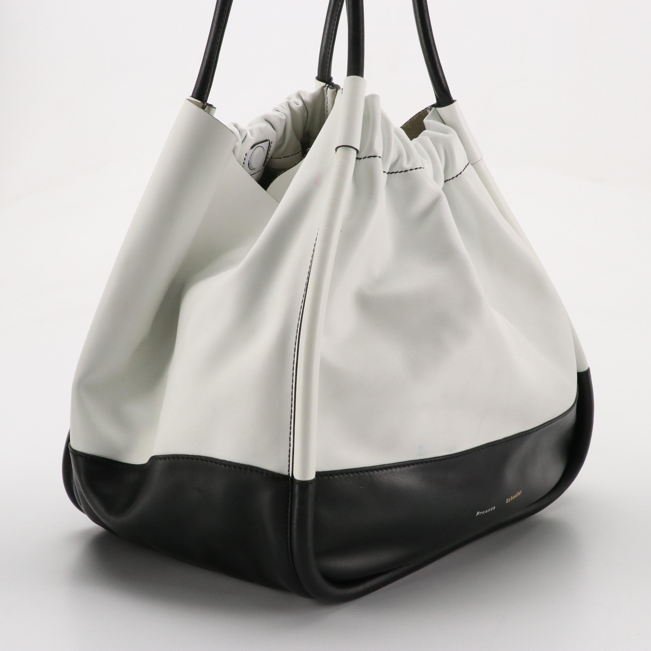 Proenza Schouler XL Ruched Tote in Black and Optic White Calfskin Leather