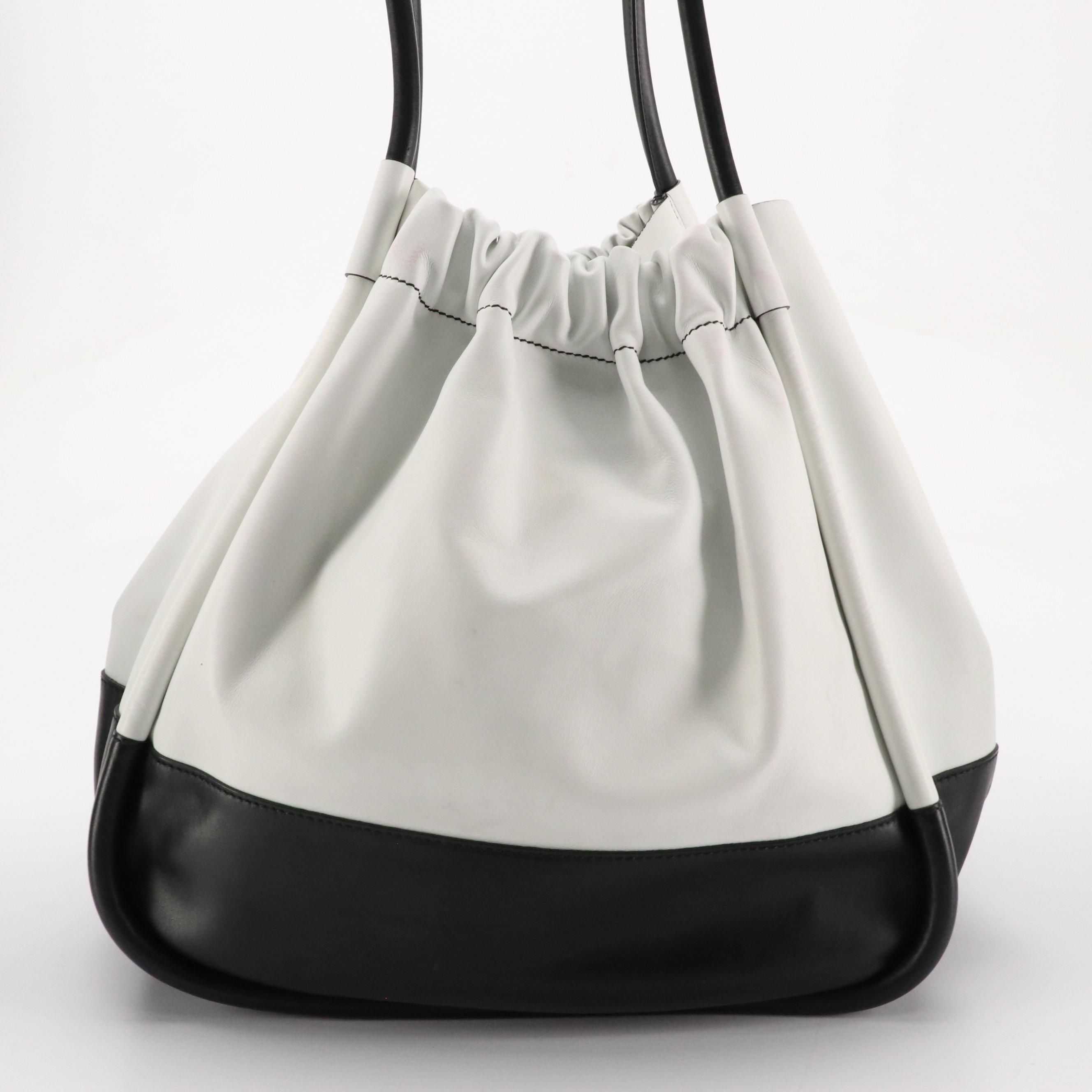 Proenza Schouler XL Ruched Tote in Black and Optic White Calfskin Leather