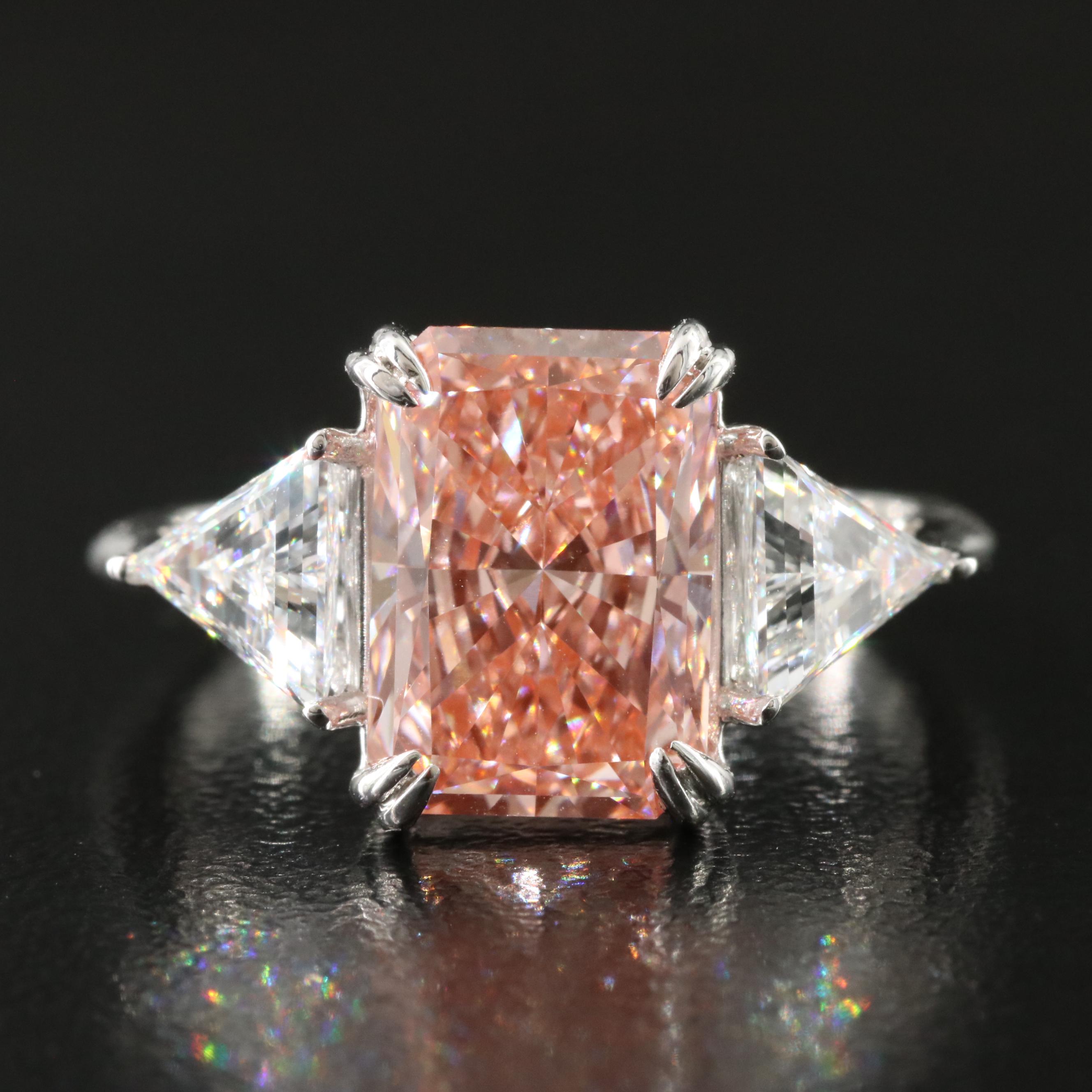 14K 4.21 CTW Lab Grown Diamond Ring with Fancy Pink Center and IGI Report