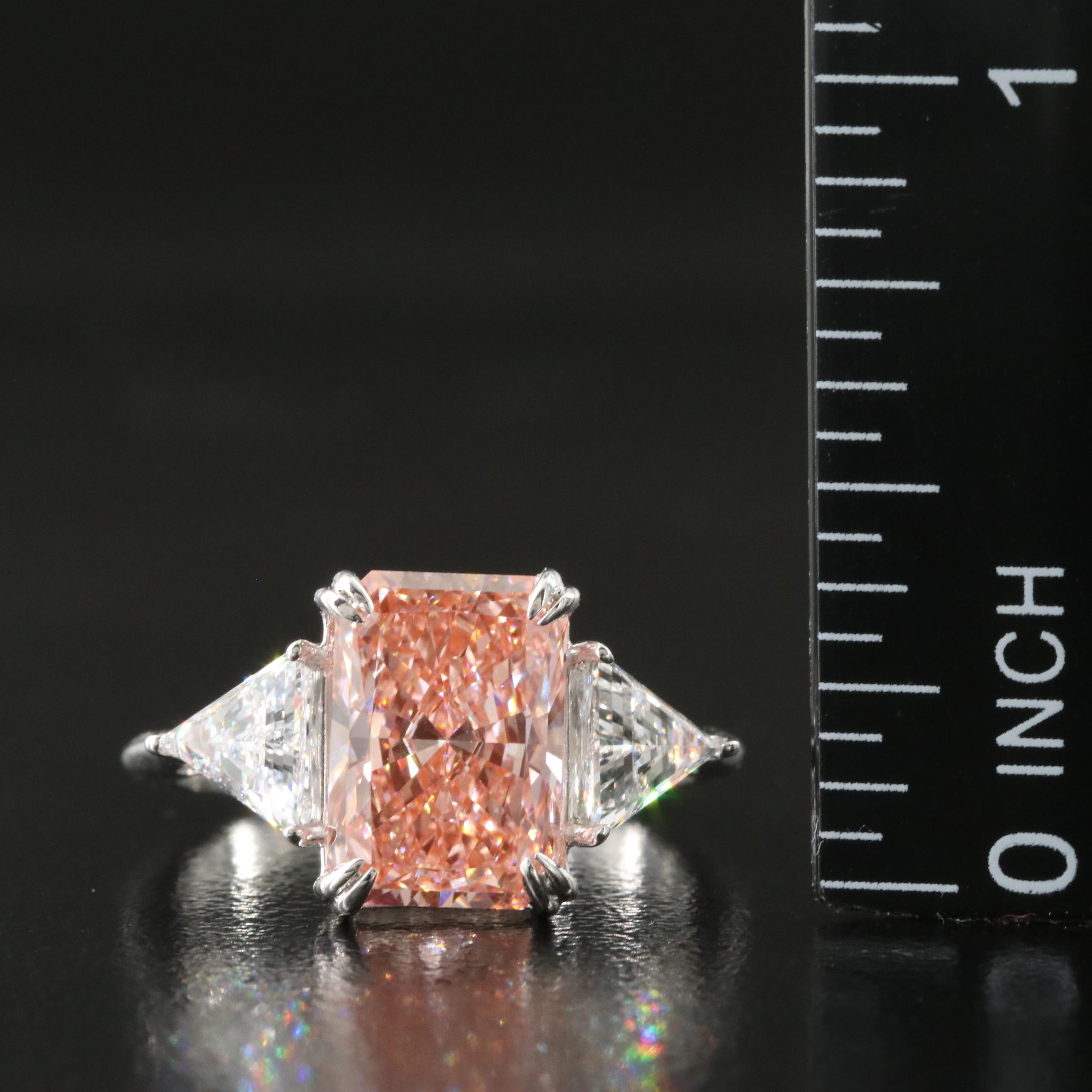 14K 4.21 CTW Lab Grown Diamond Ring with Fancy Pink Center and IGI Report