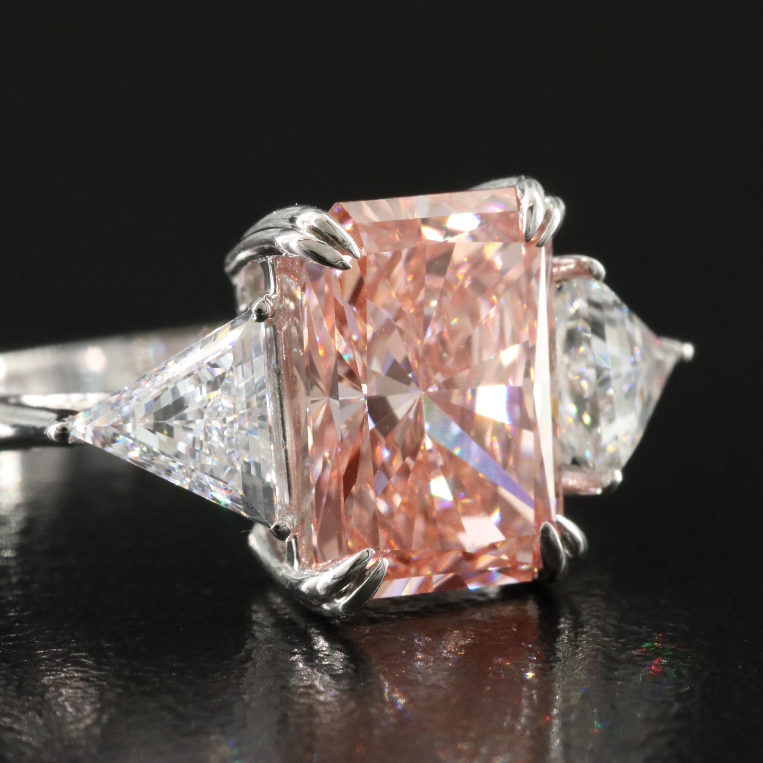14K 4.21 CTW Lab Grown Diamond Ring with Fancy Pink Center and IGI Report