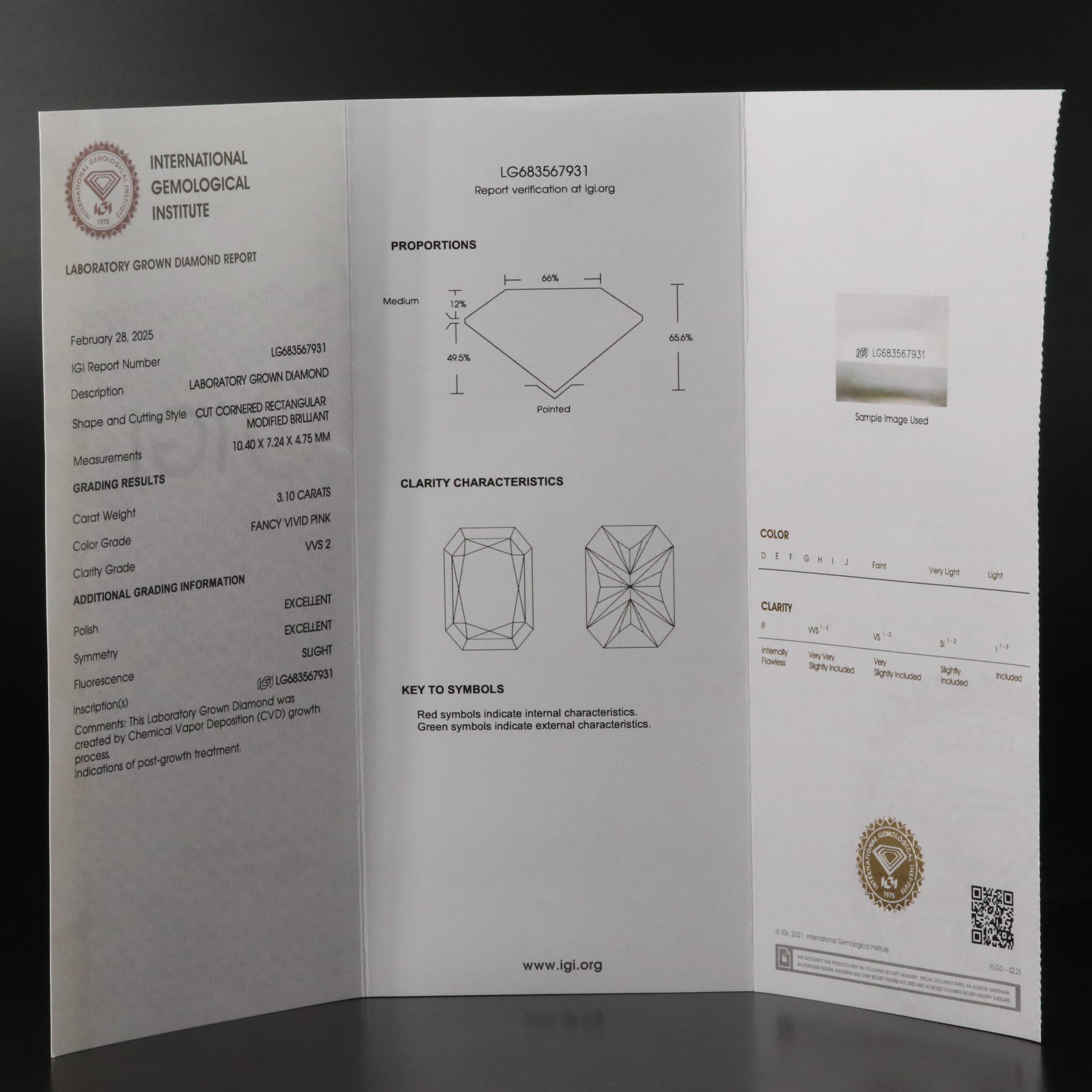 14K 4.21 CTW Lab Grown Diamond Ring with Fancy Pink Center and IGI Report