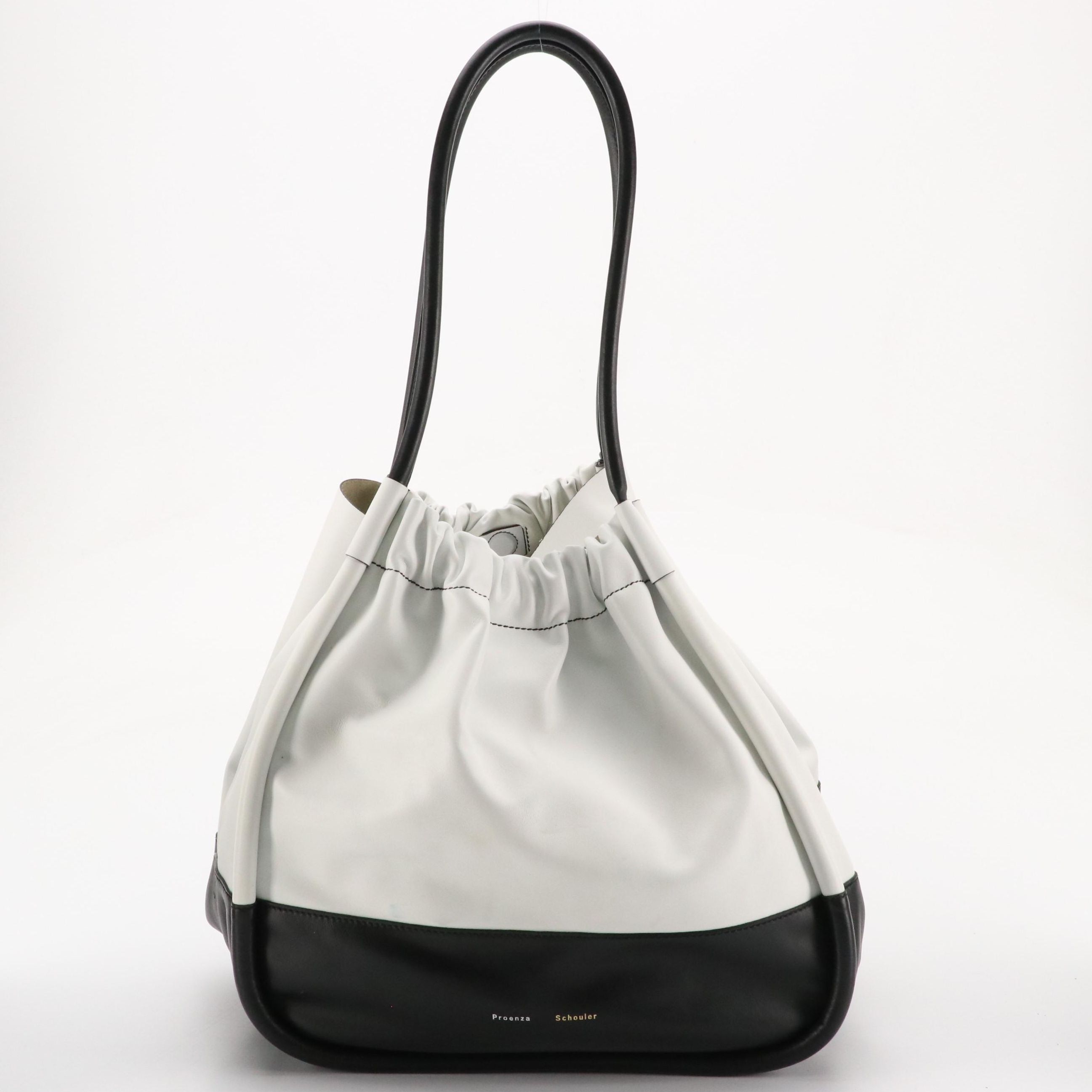Proenza Schouler XL Ruched Tote in Black and Optic White Calfskin Leather