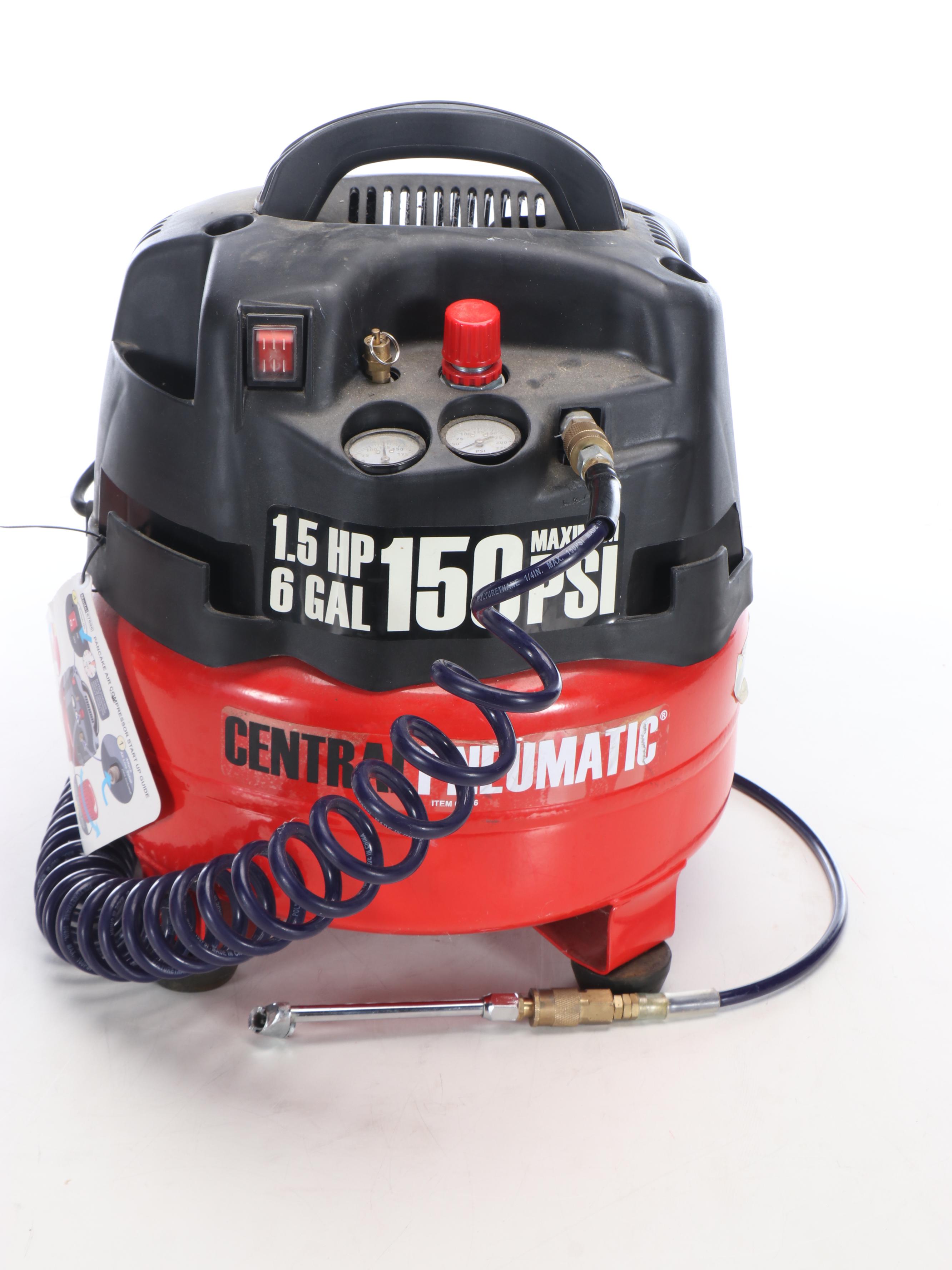 Central Pneumatic Air Compressor, Echo Chainsaw, Black+Decker Hedge Trimmer