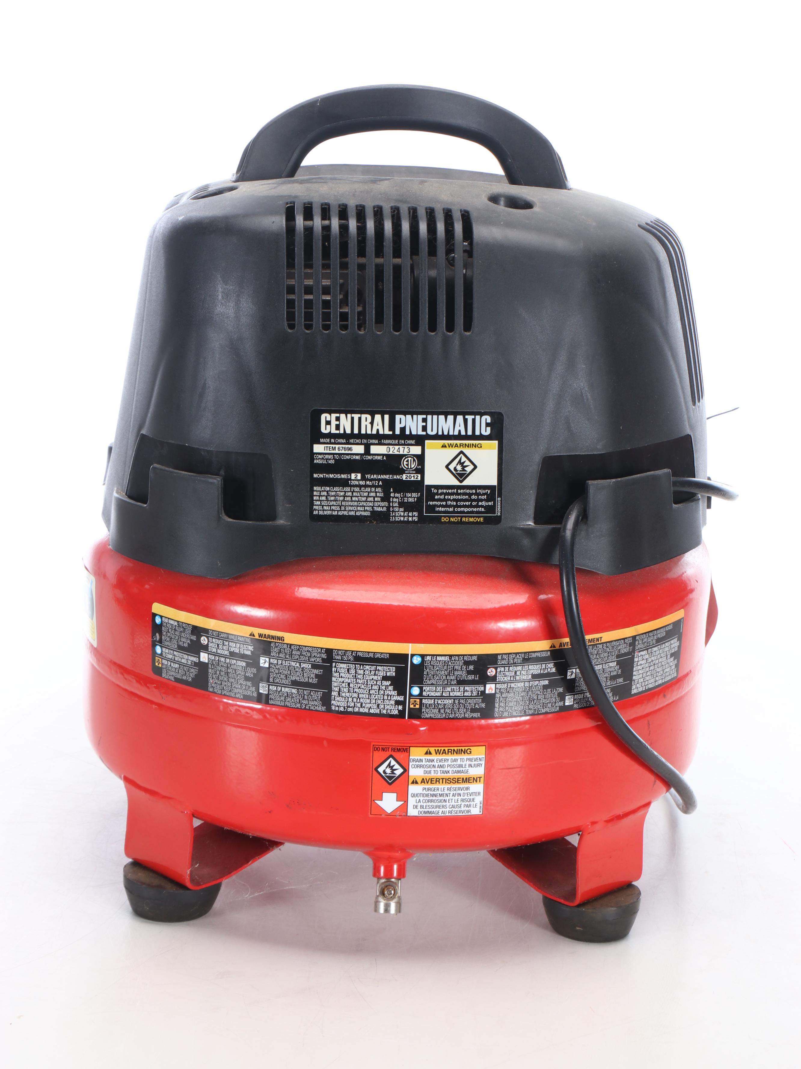 Central Pneumatic Air Compressor, Echo Chainsaw, Black+Decker Hedge Trimmer