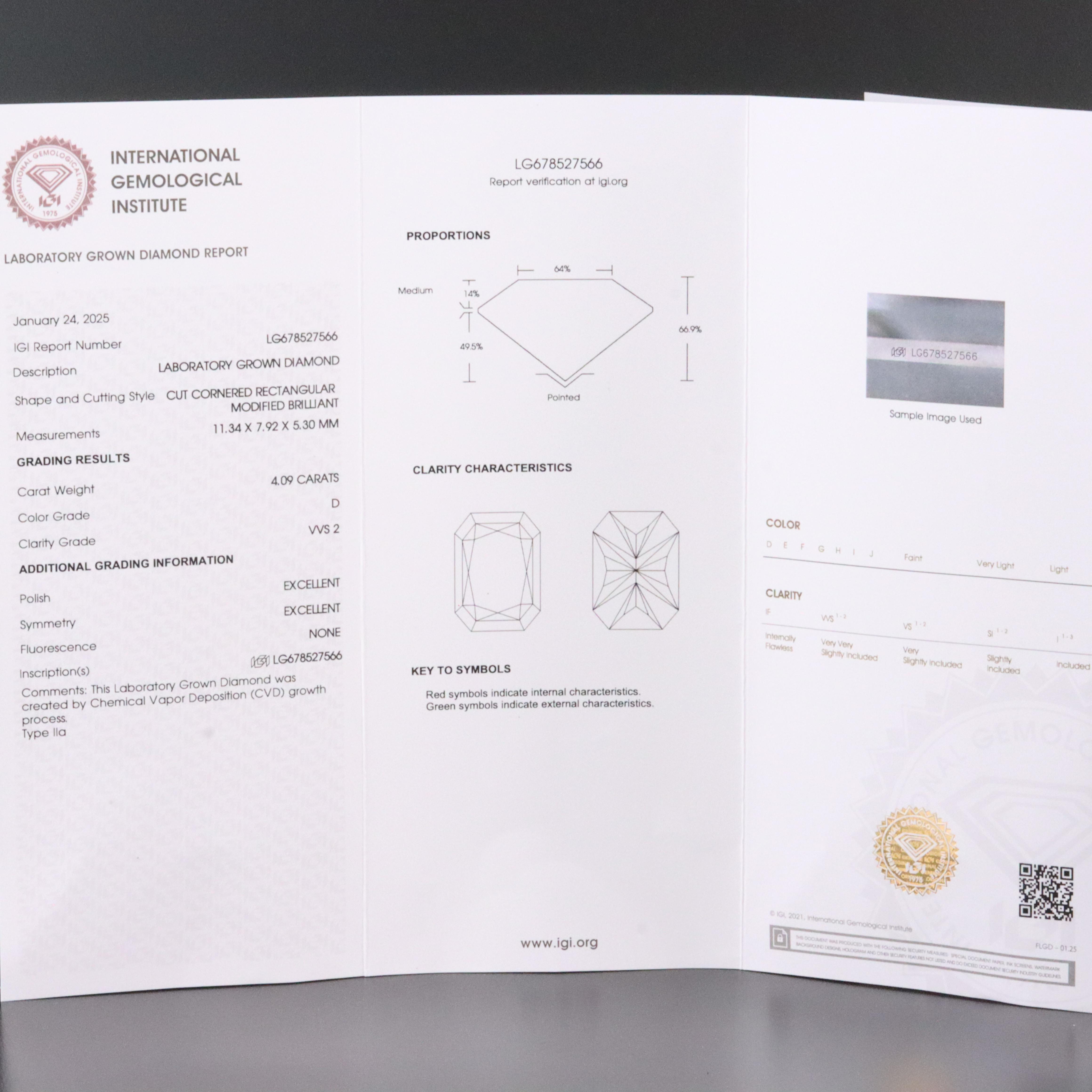 Loose 4.09 CT Lab Grown Diamond with IGI Report
