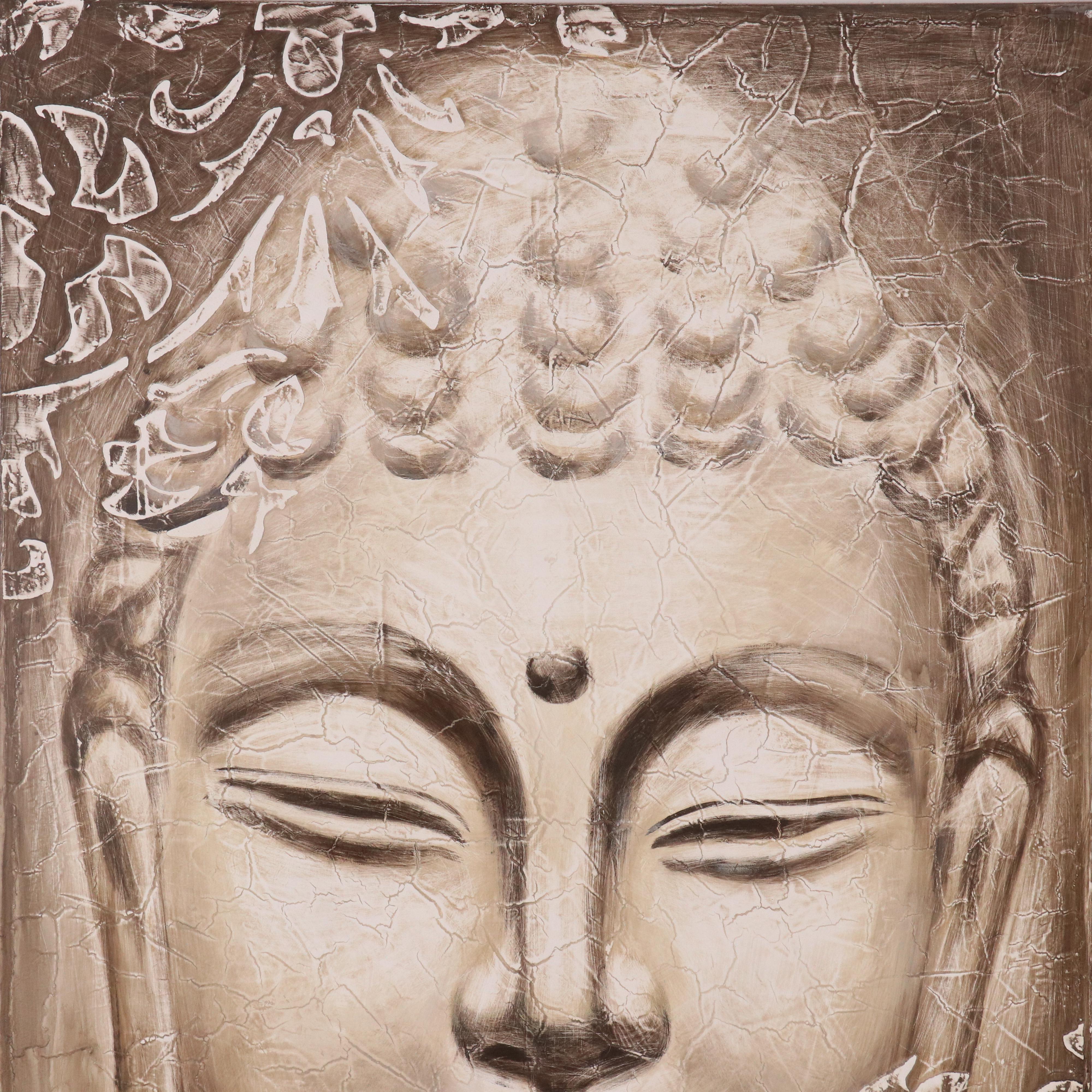 Textured Mixed Media Painting of Buddha, 21st Century