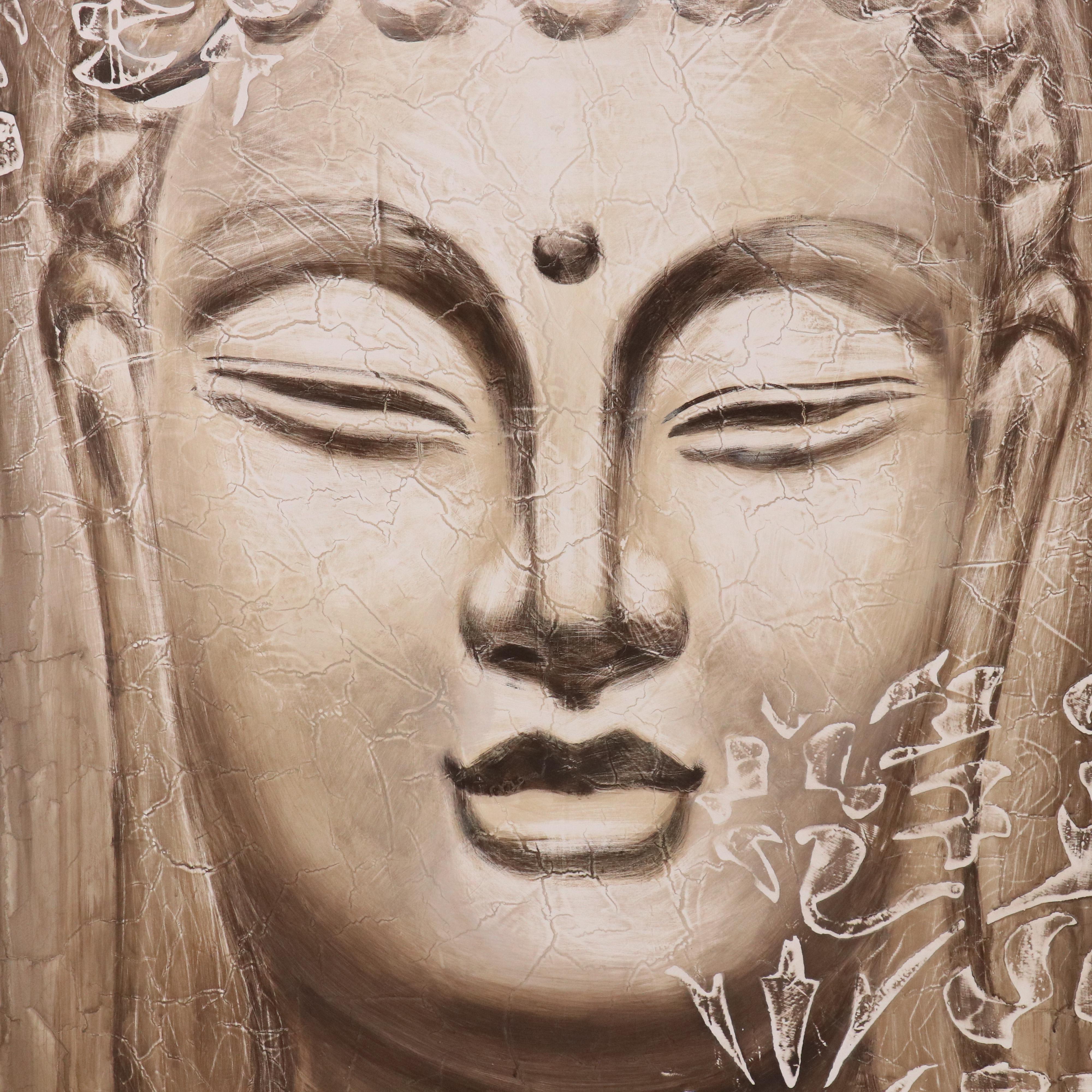 Textured Mixed Media Painting of Buddha, 21st Century