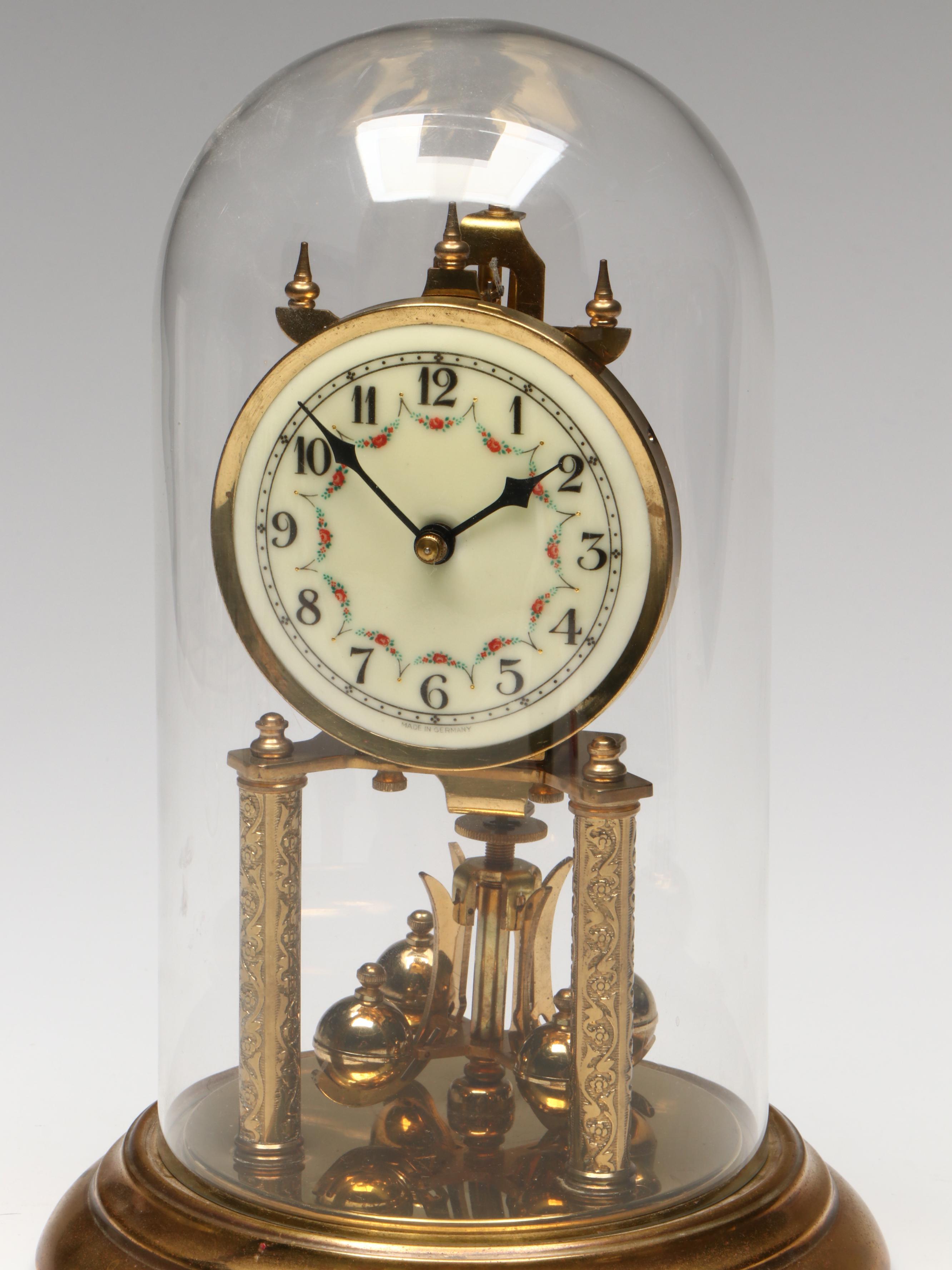 Welby Corporation Anniversary Mantel Clock in Glass Dome, Mid-20th Century