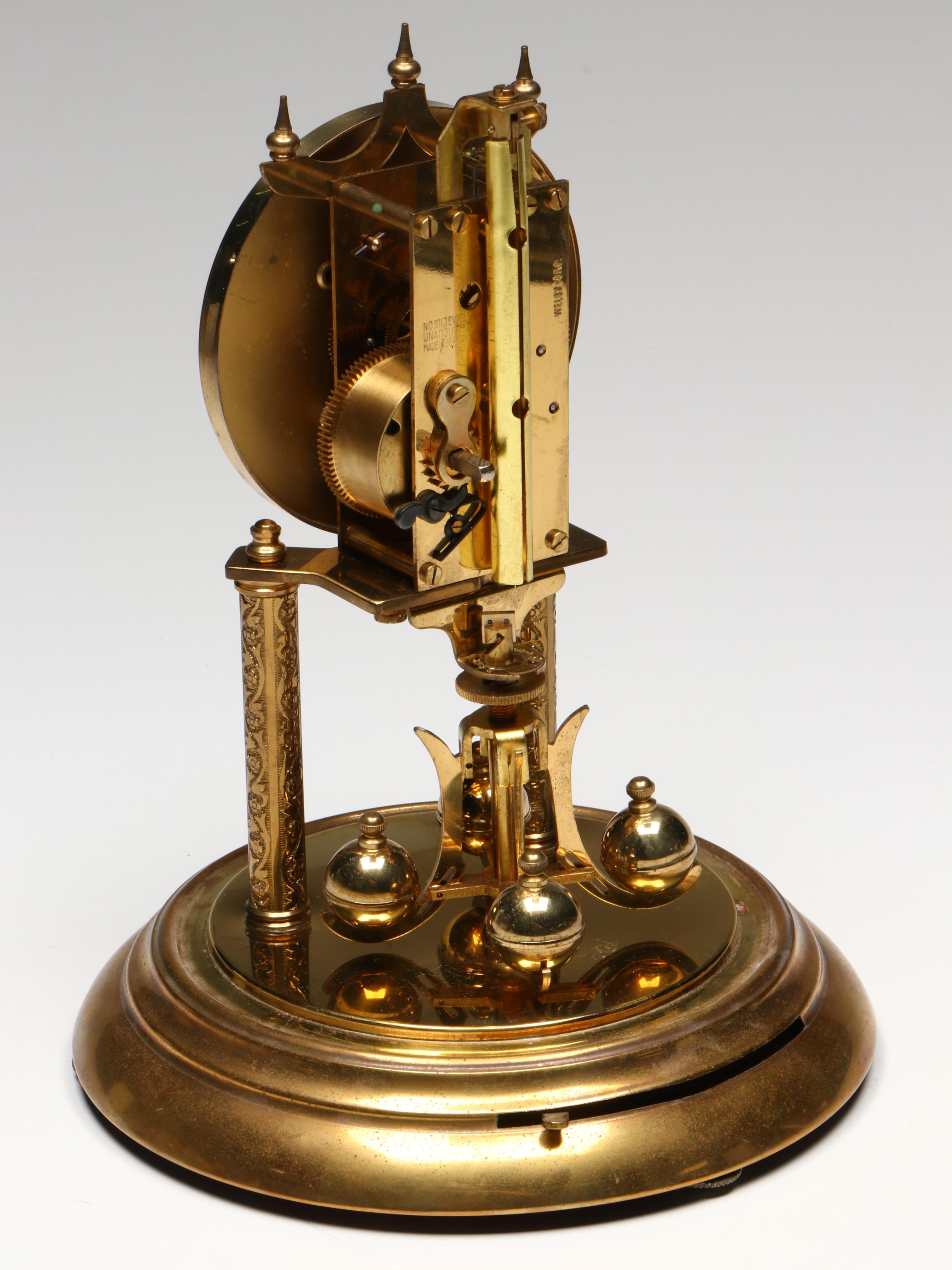 Welby Corporation Anniversary Mantel Clock in Glass Dome, Mid-20th Century