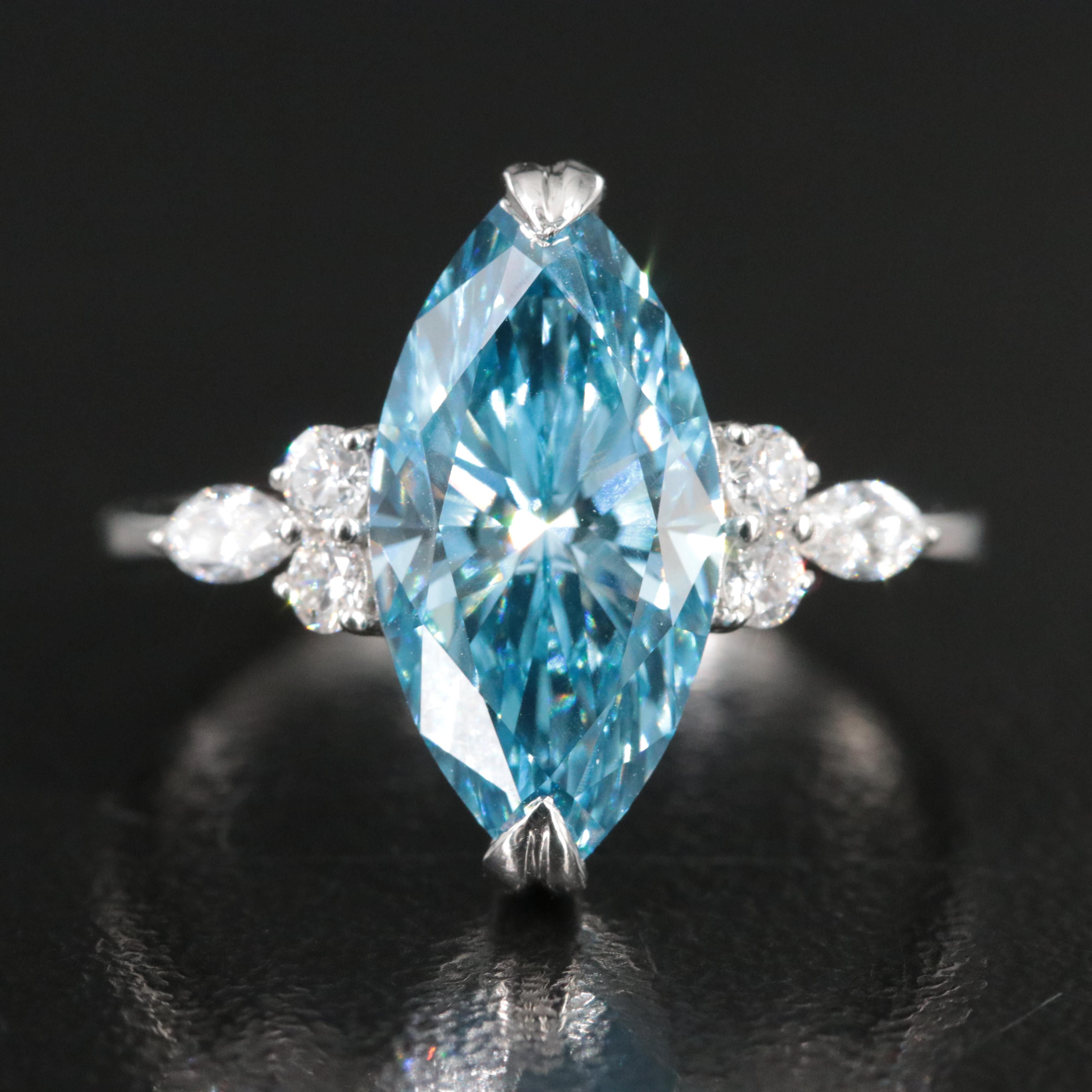 Platinum 3.41 CTW Lab Grown Diamond Ring with Fancy Blue Center and IGI Report