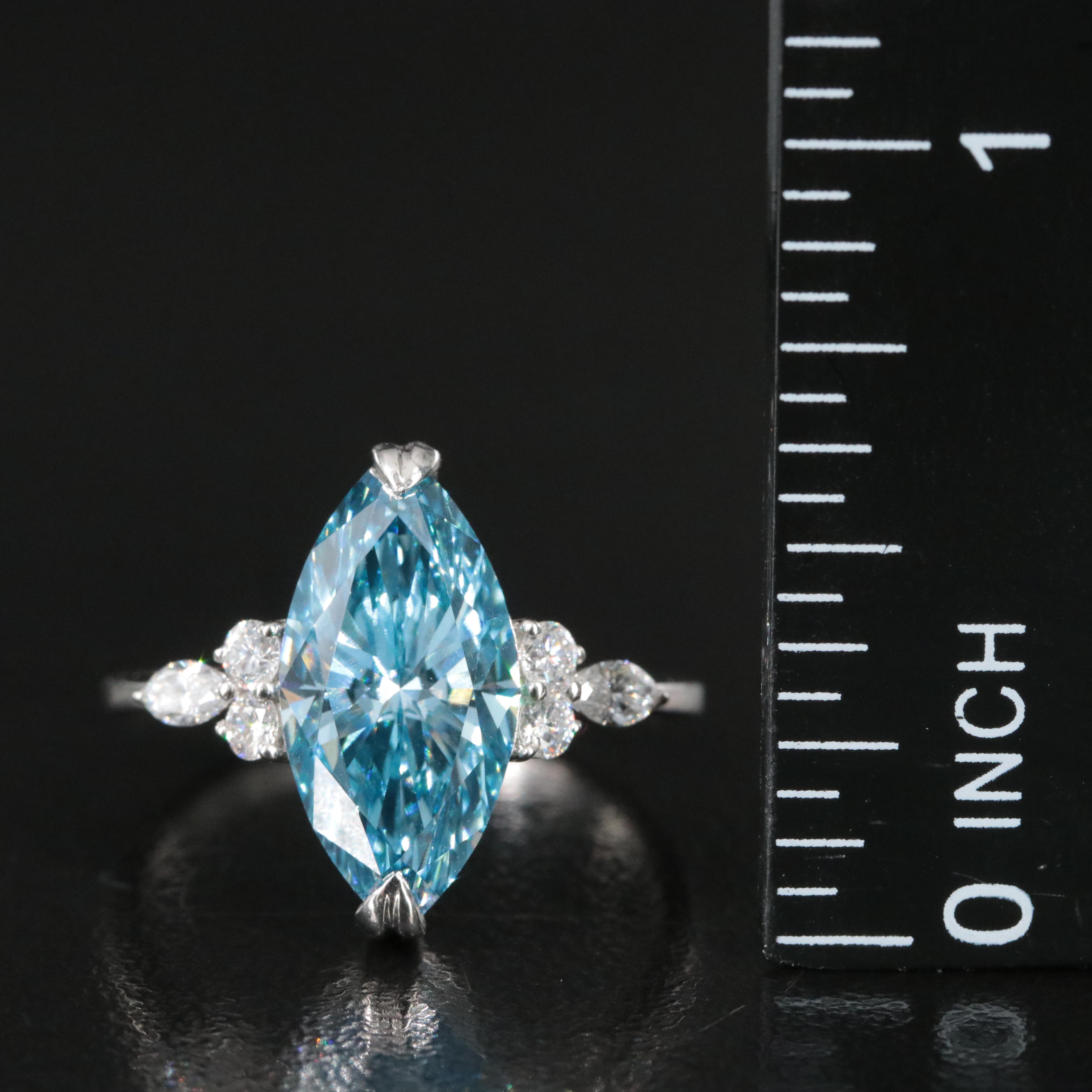 Platinum 3.41 CTW Lab Grown Diamond Ring with Fancy Blue Center and IGI Report