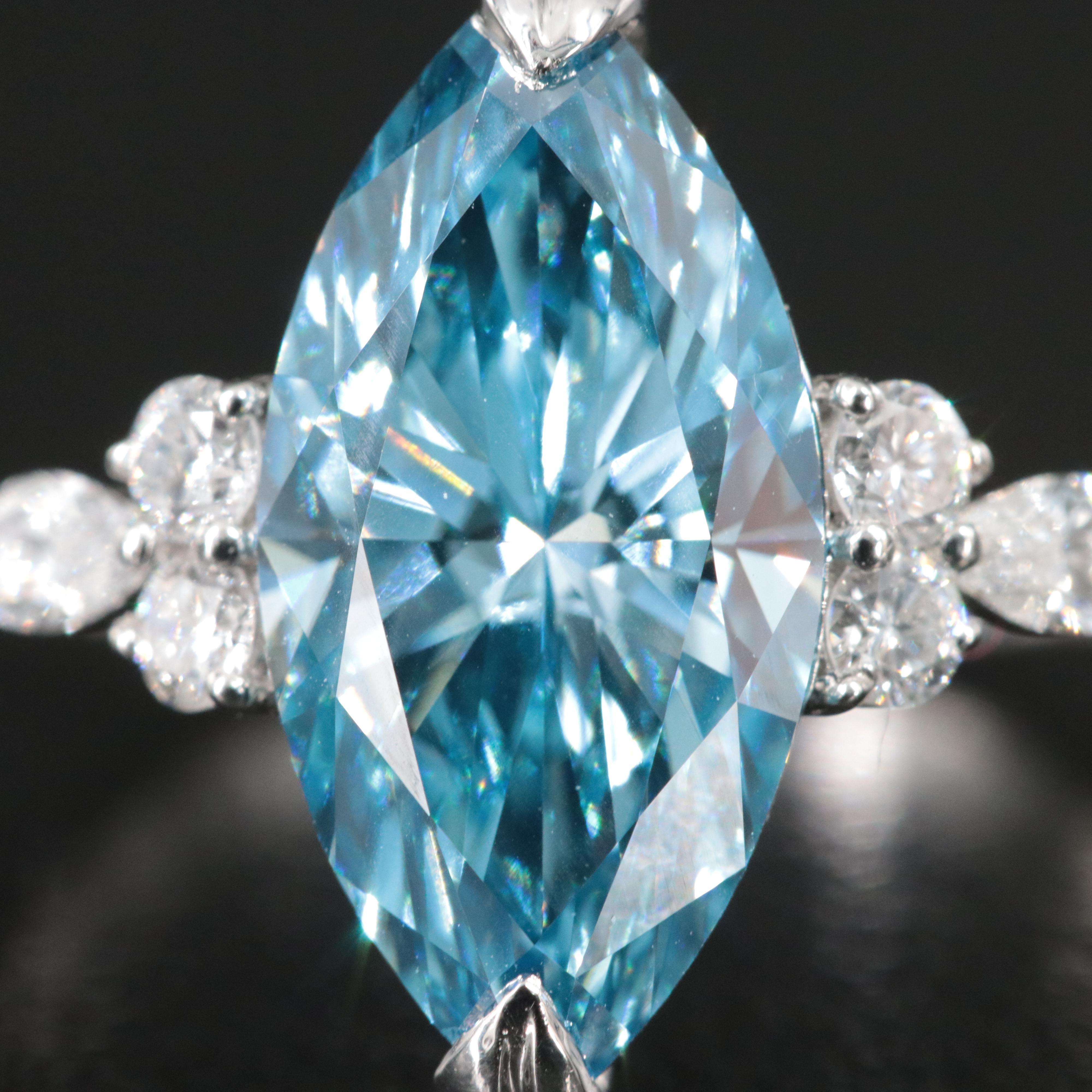 Platinum 3.41 CTW Lab Grown Diamond Ring with Fancy Blue Center and IGI Report