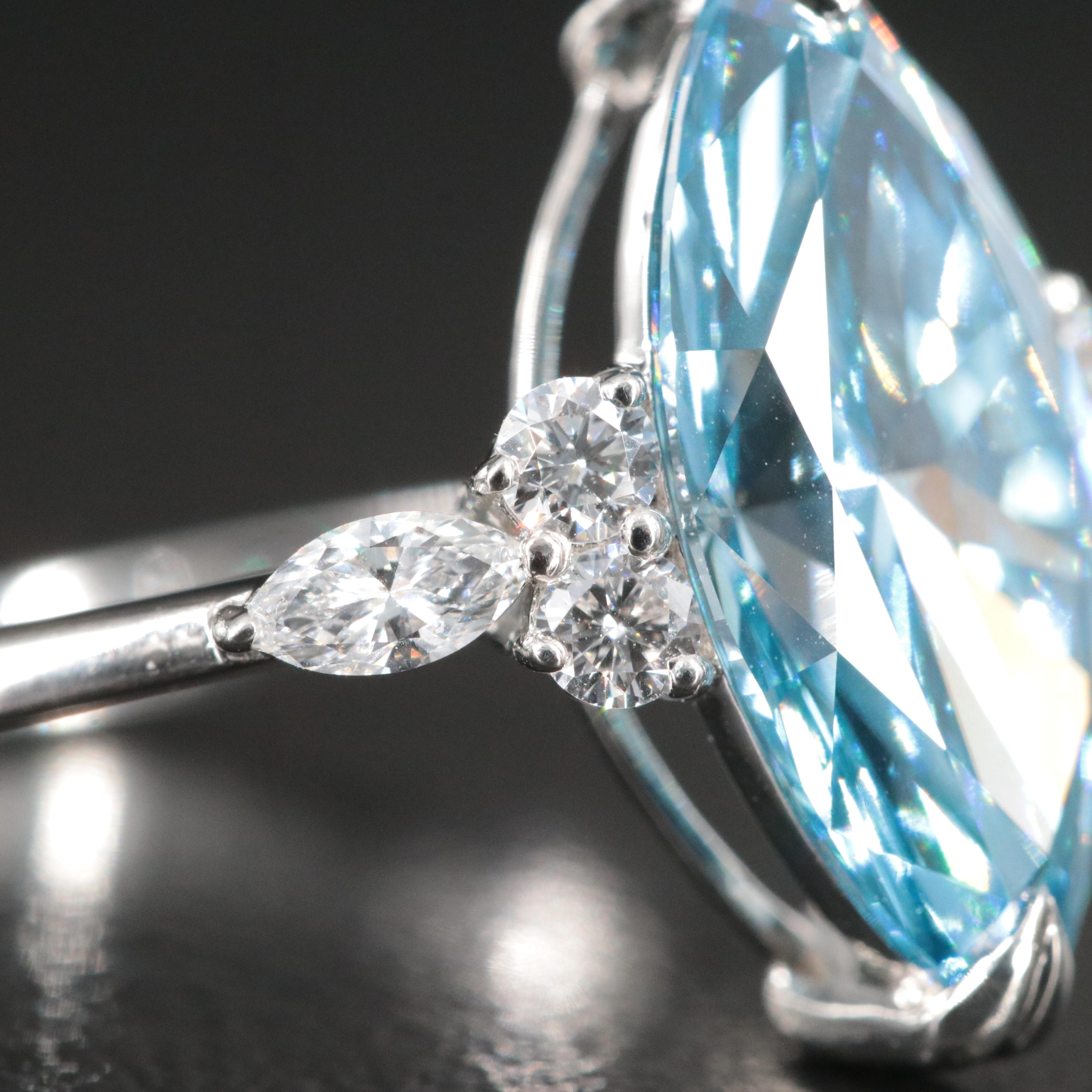 Platinum 3.41 CTW Lab Grown Diamond Ring with Fancy Blue Center and IGI Report