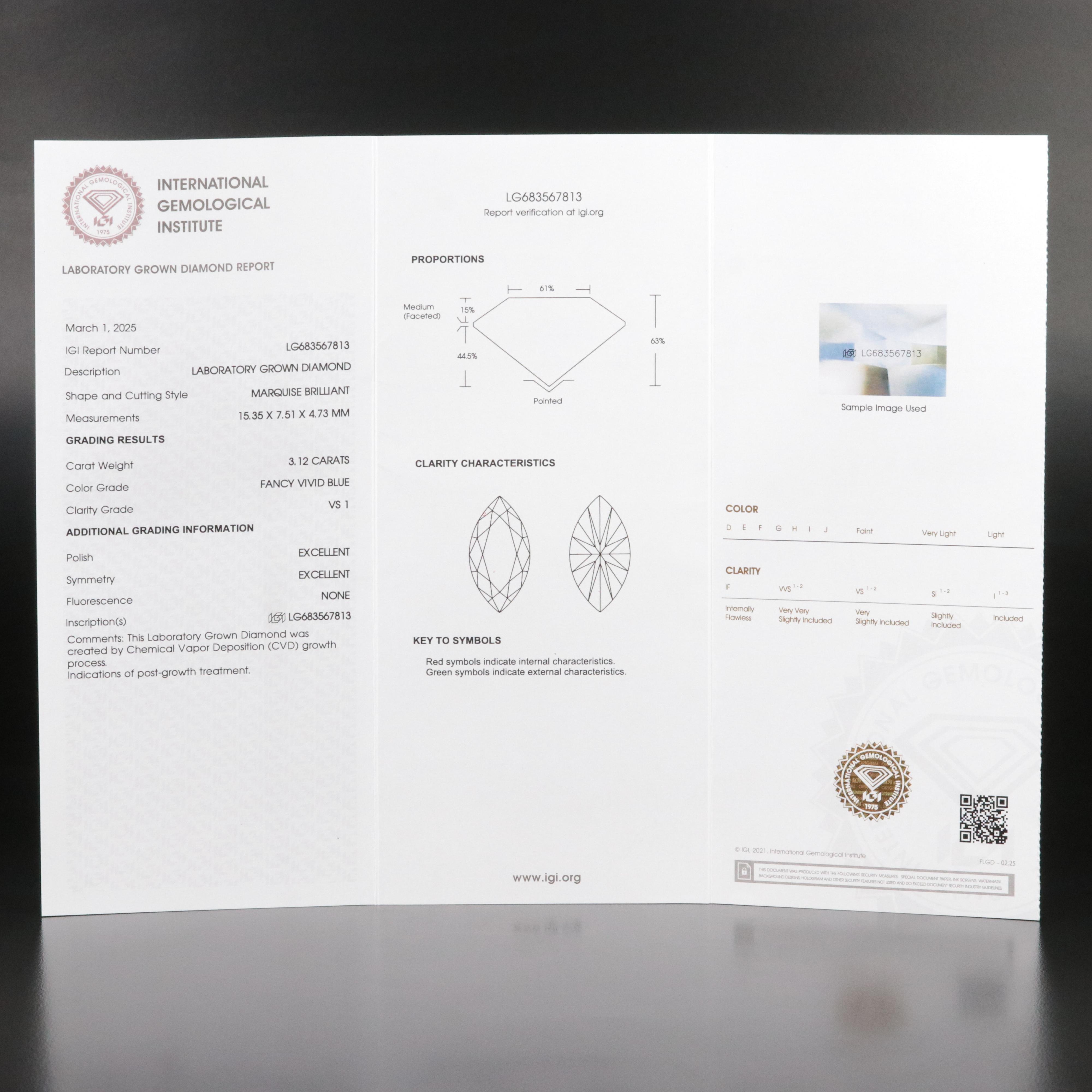 Platinum 3.41 CTW Lab Grown Diamond Ring with Fancy Blue Center and IGI Report